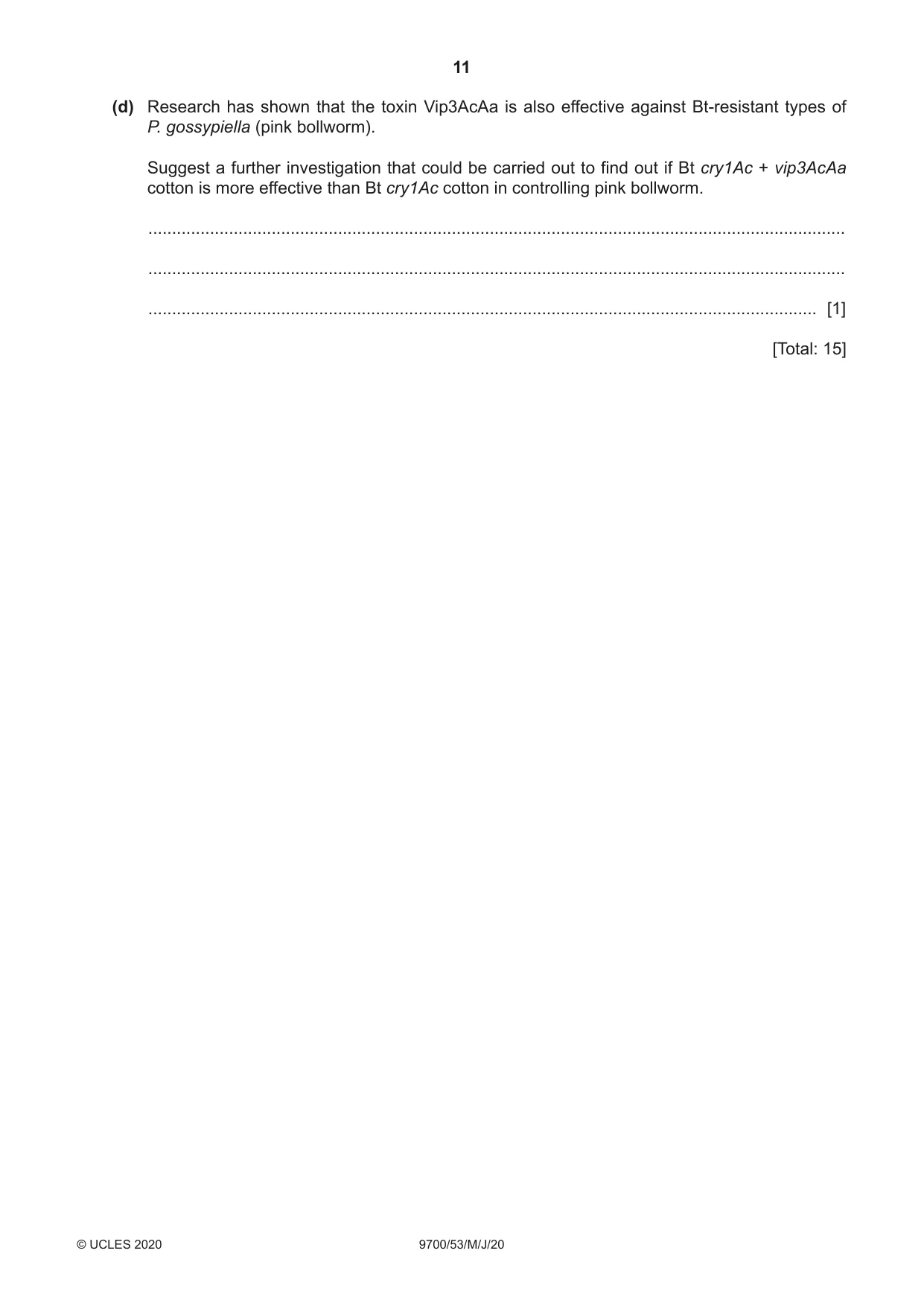 Cambridge A Level Biology 9700 2020 May/June Paper 5 · Variant 3 question paper, page 11 of 12
