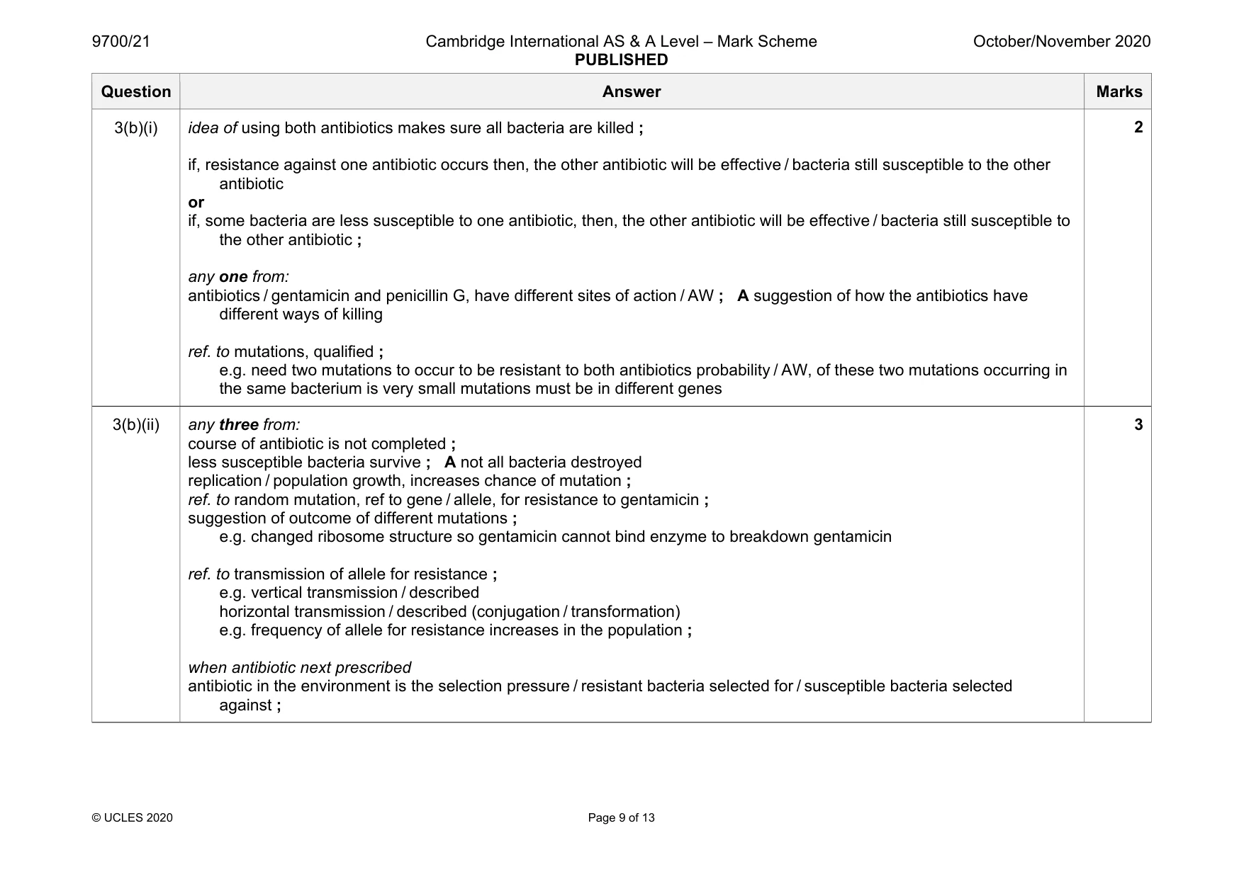 Mark scheme, page 9 of 13