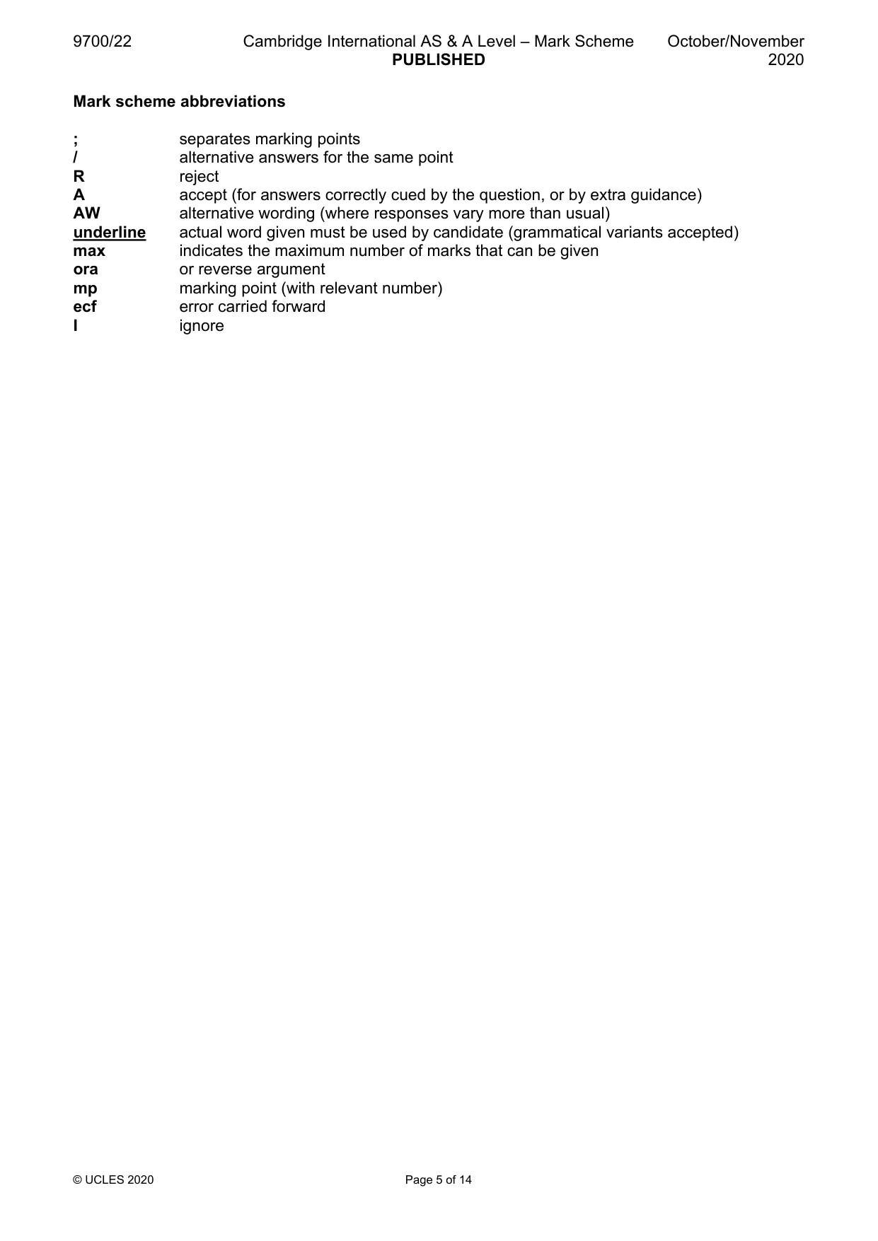 Mark scheme, page 5 of 14