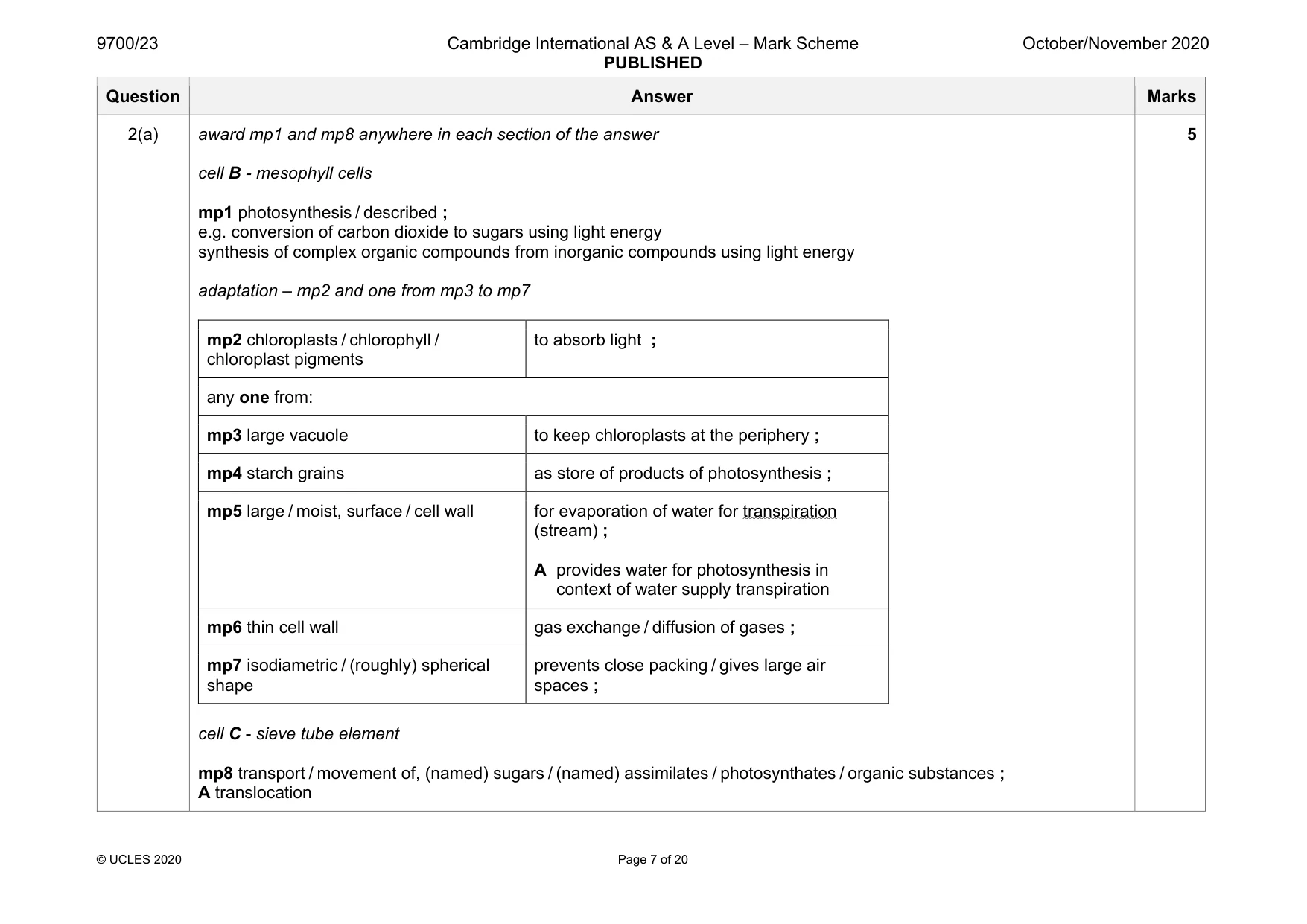 Mark scheme, page 7 of 20