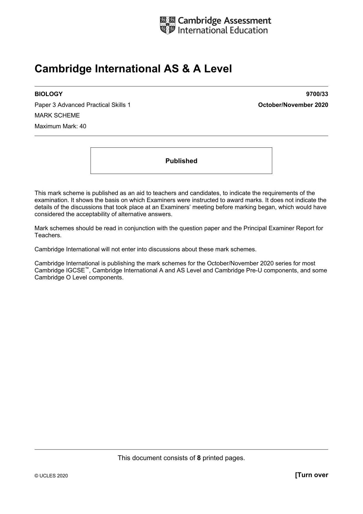 Mark scheme, page 1 of 8