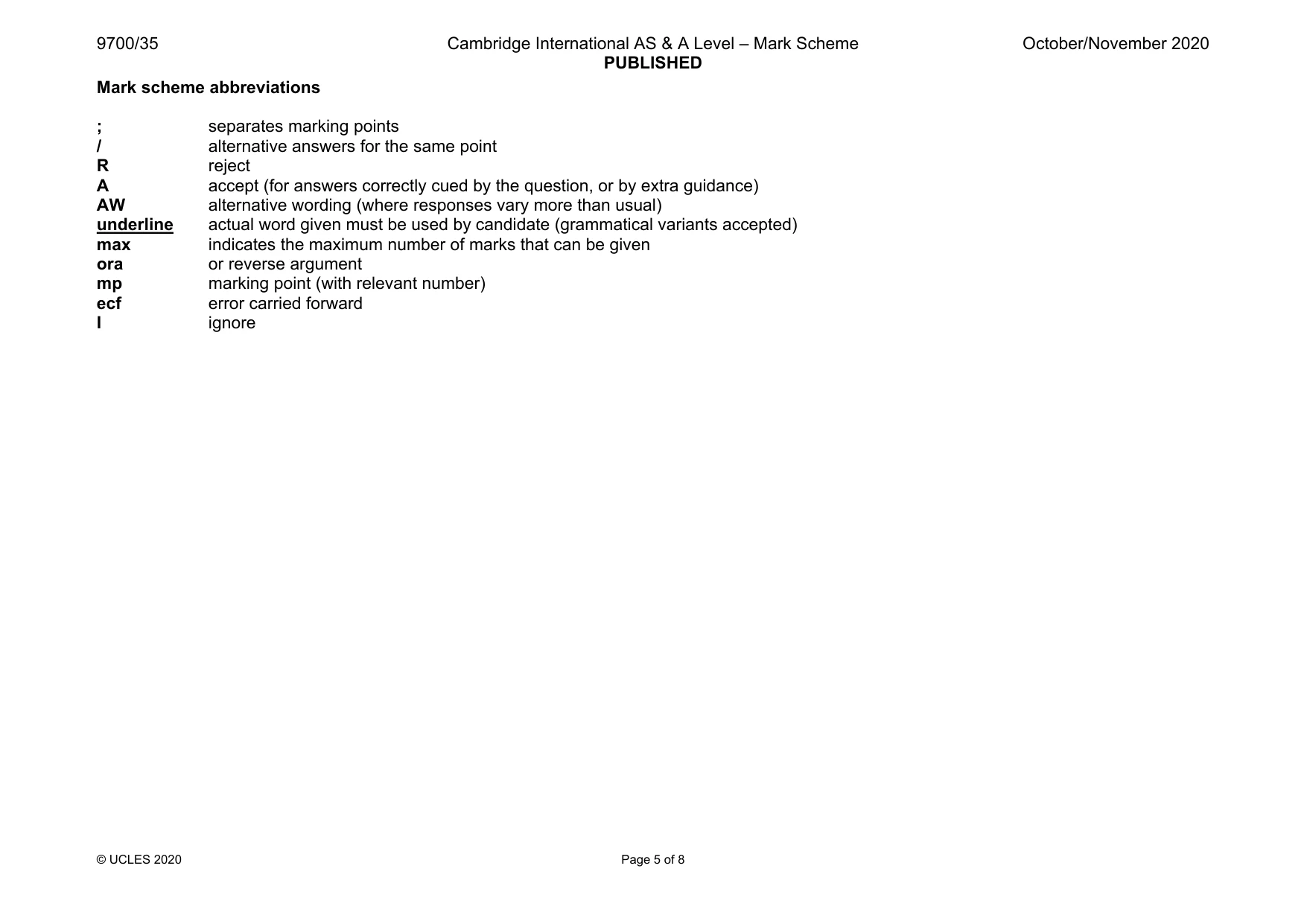 Mark scheme, page 5 of 8