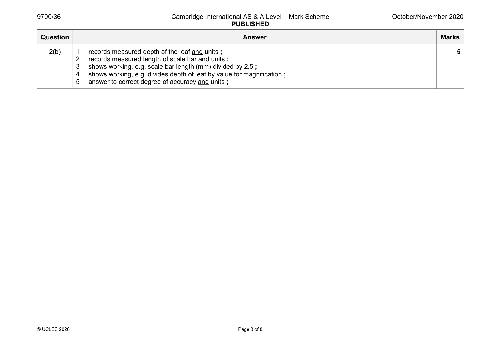 Mark scheme, page 8 of 8
