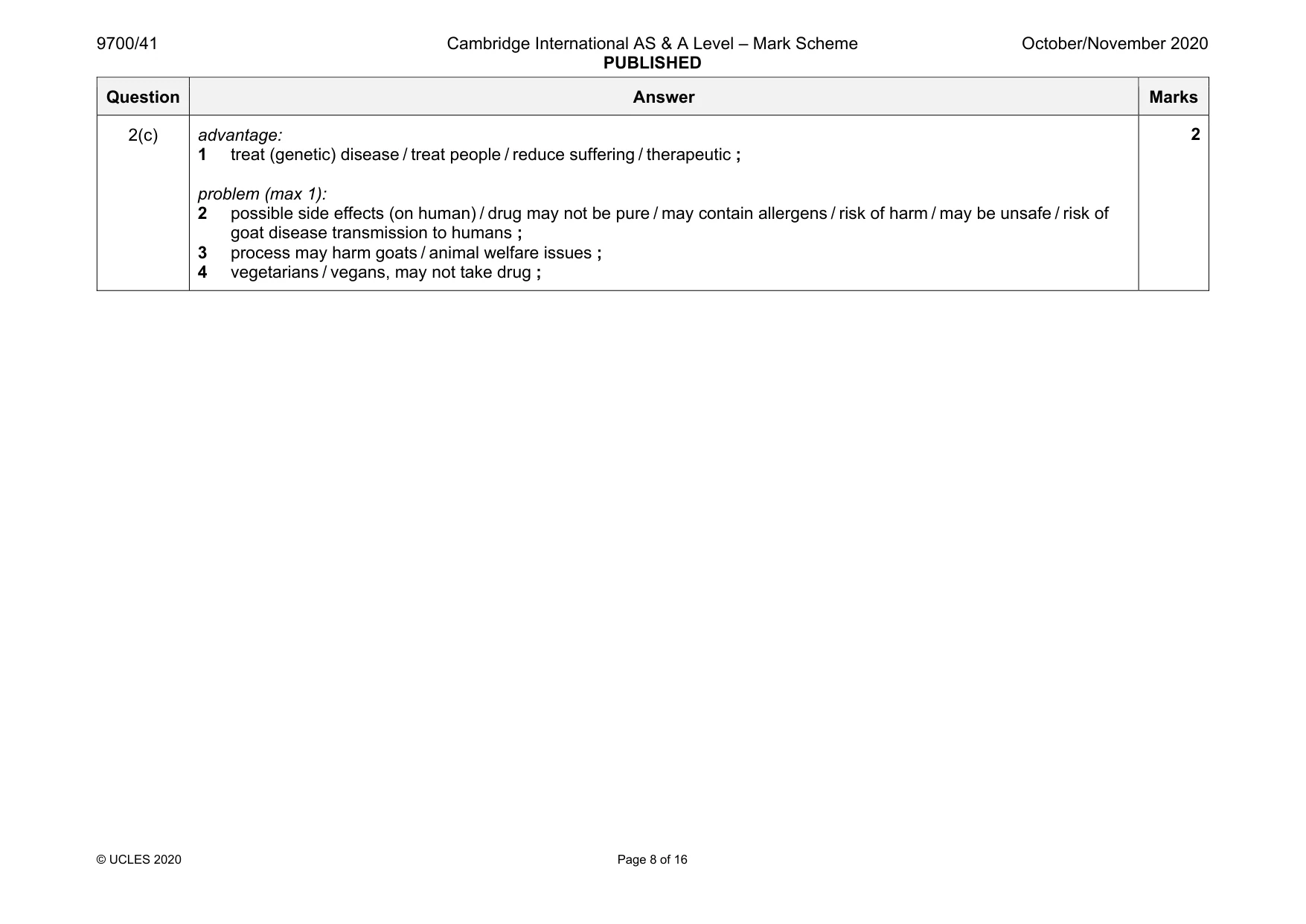 Mark scheme, page 8 of 16