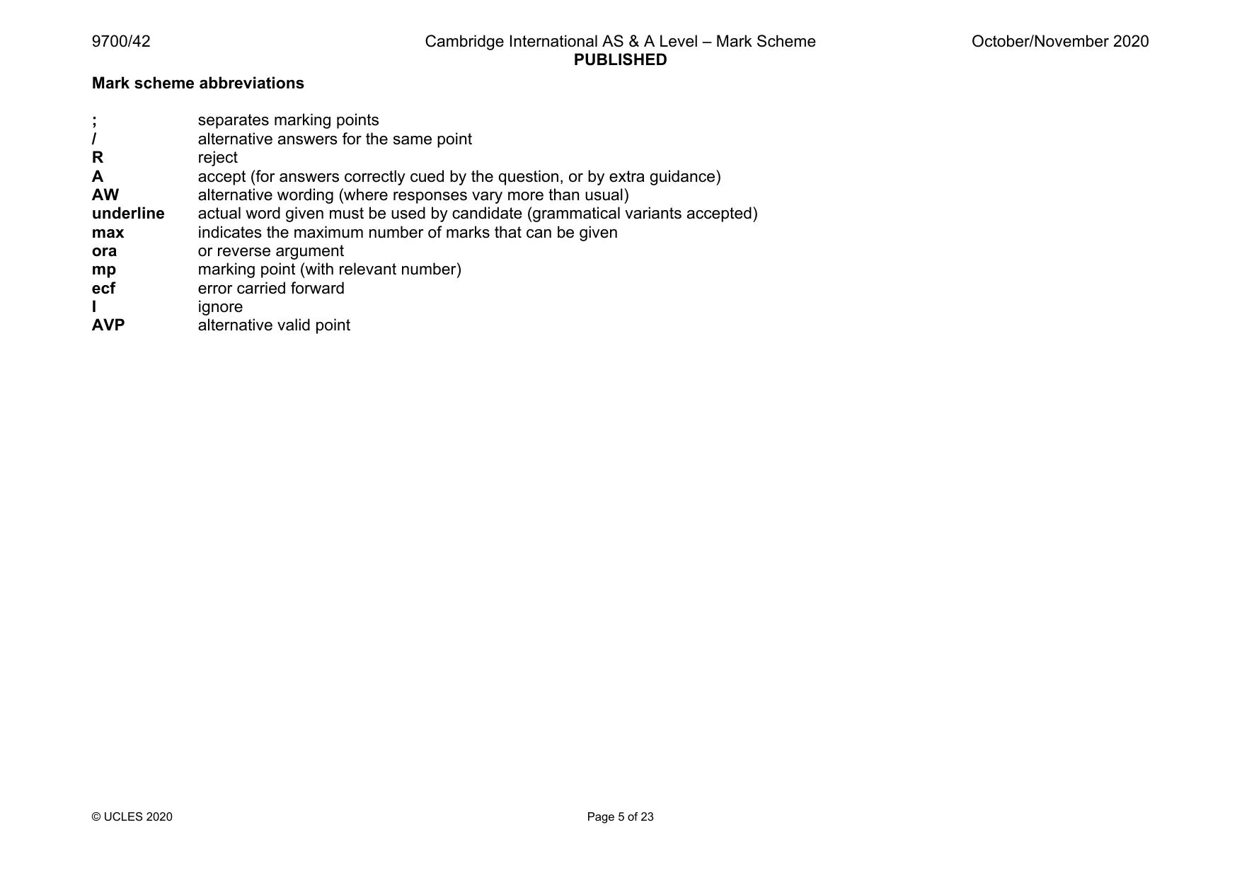 Mark scheme, page 5 of 23