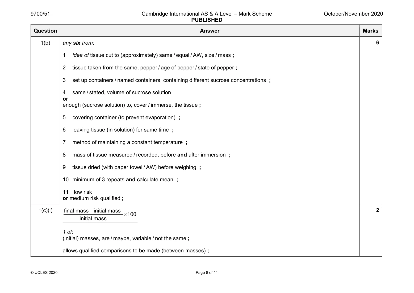 Mark scheme, page 8 of 11