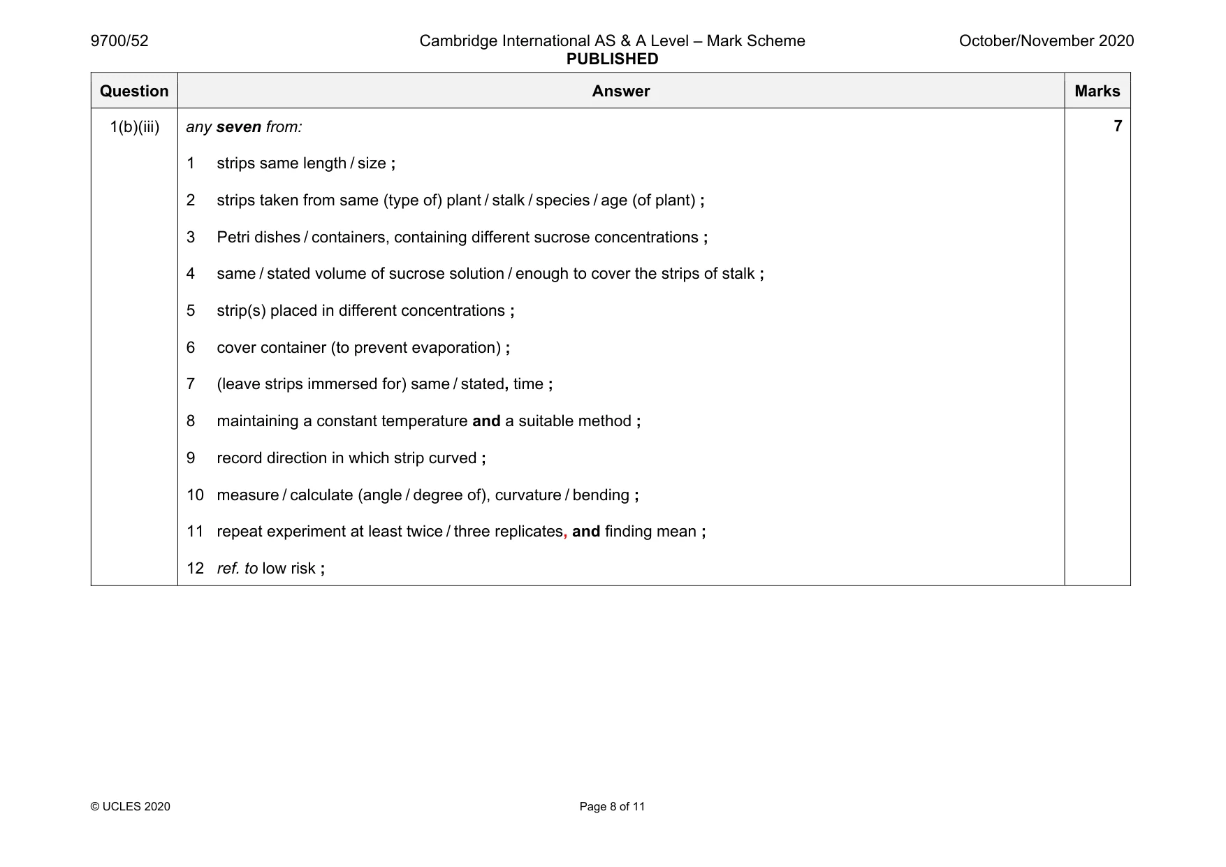 Mark scheme, page 8 of 11