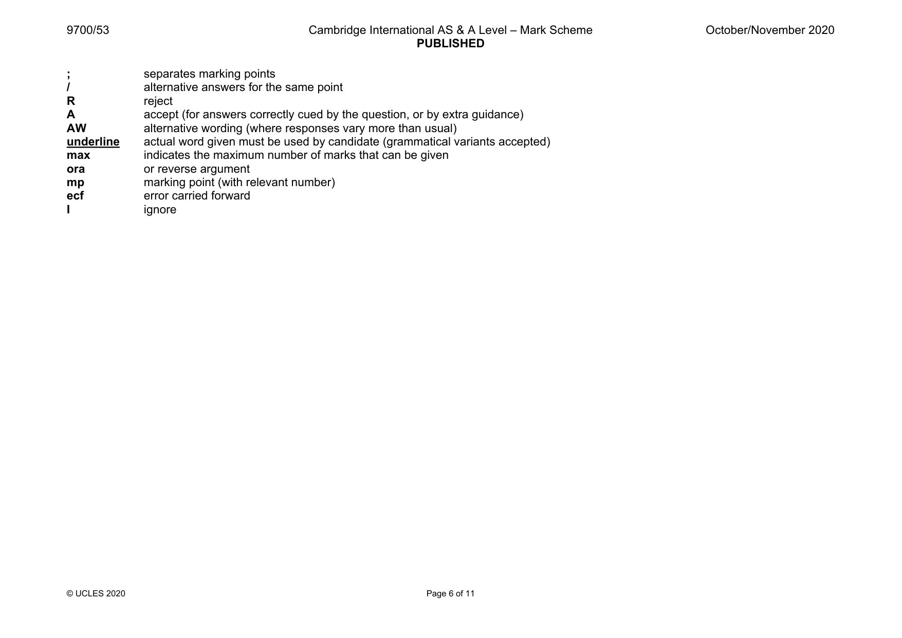Mark scheme, page 6 of 11