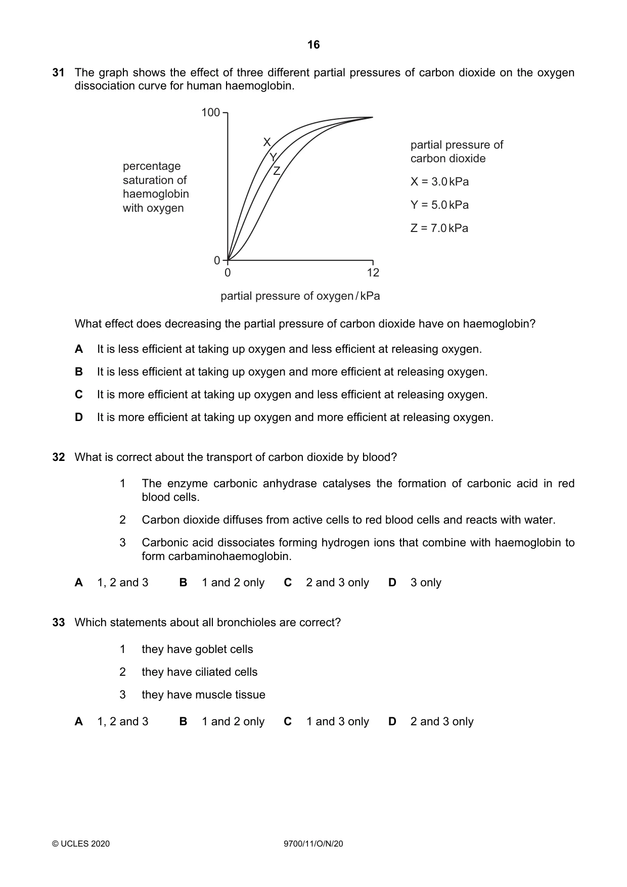 Cambridge A Level Biology 9700 2020 Oct/Nov Paper 1 · Variant 1 question paper, page 16 of 20