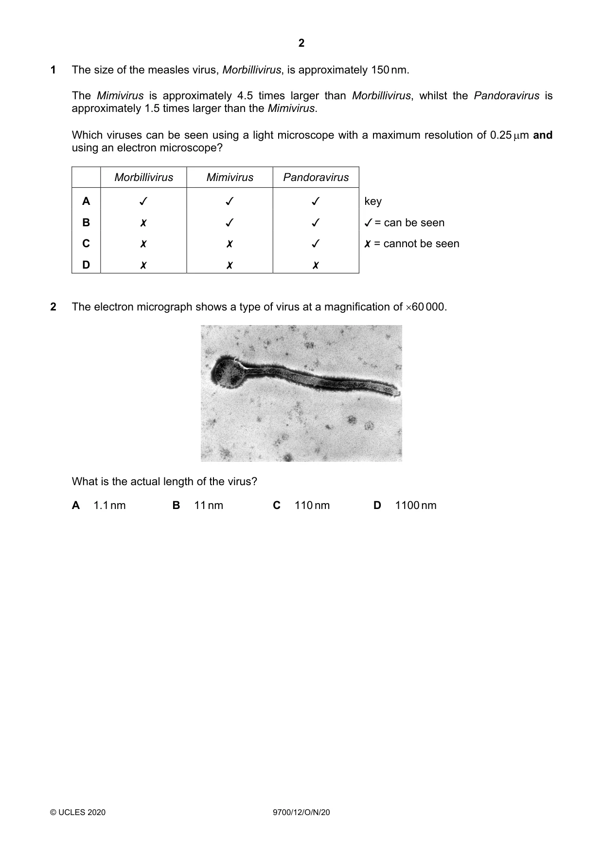 Cambridge A Level Biology 9700 2020 Oct/Nov Paper 1 · Variant 2 question paper, page 2 of 16