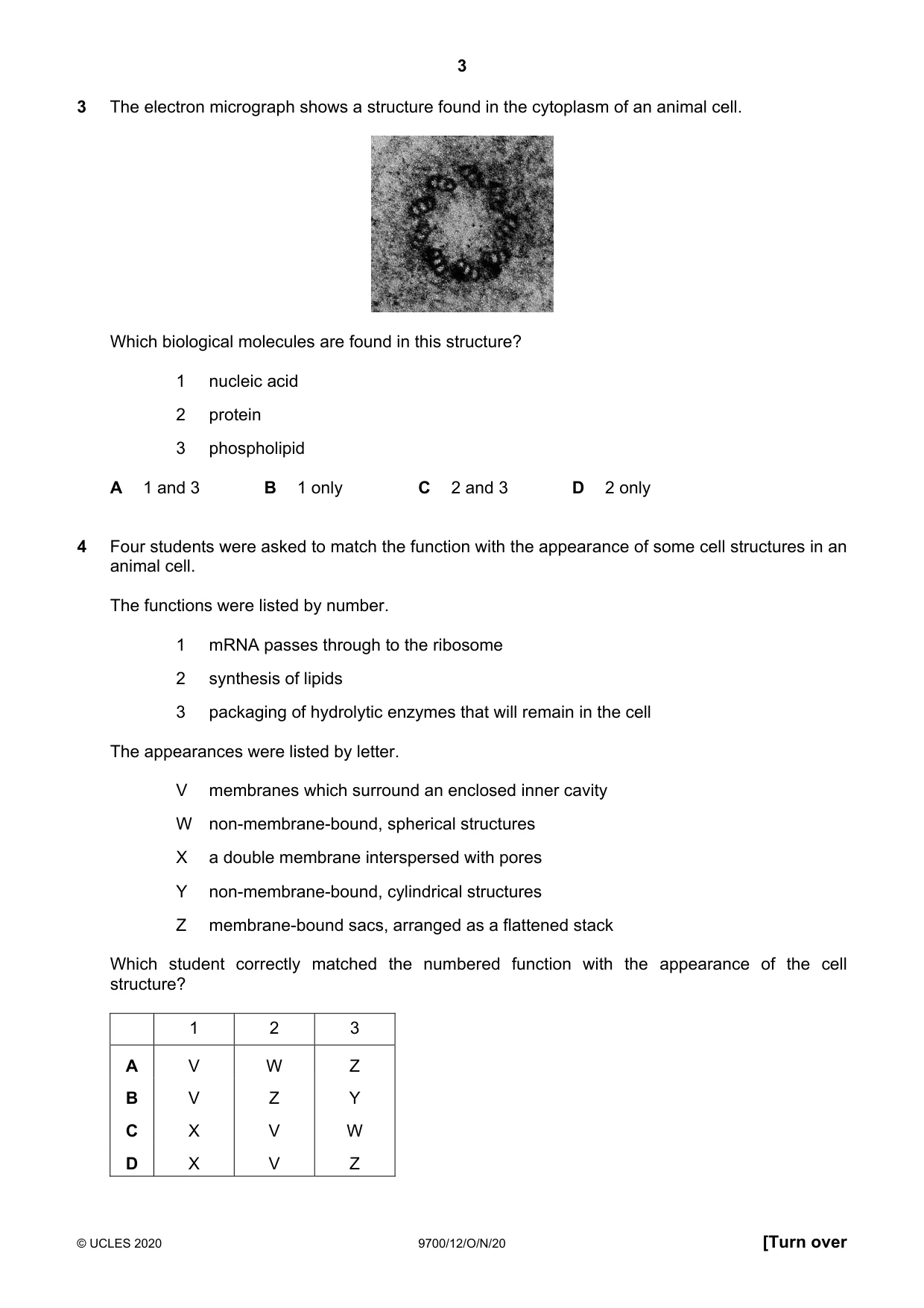 Cambridge A Level Biology 9700 2020 Oct/Nov Paper 1 · Variant 2 question paper, page 3 of 16