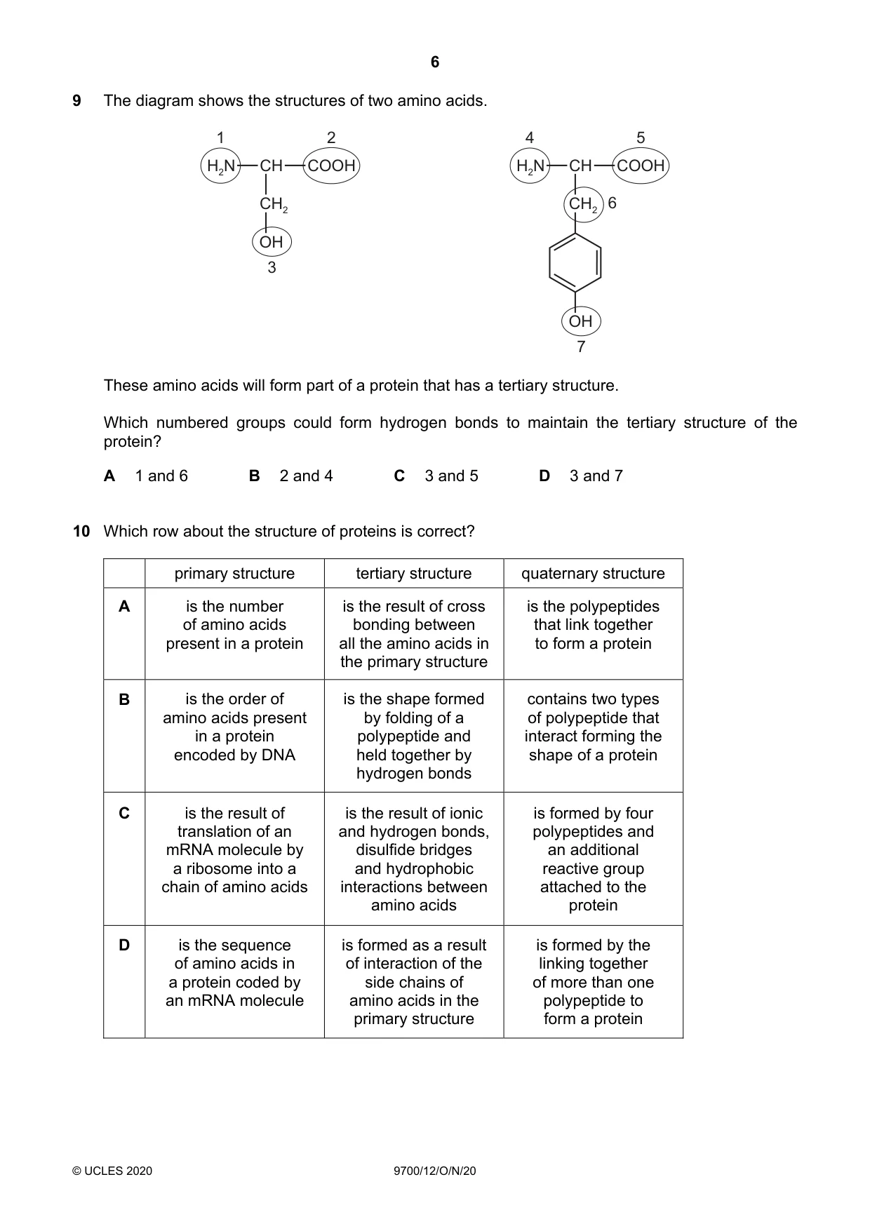 Cambridge A Level Biology 9700 2020 Oct/Nov Paper 1 · Variant 2 question paper, page 6 of 16