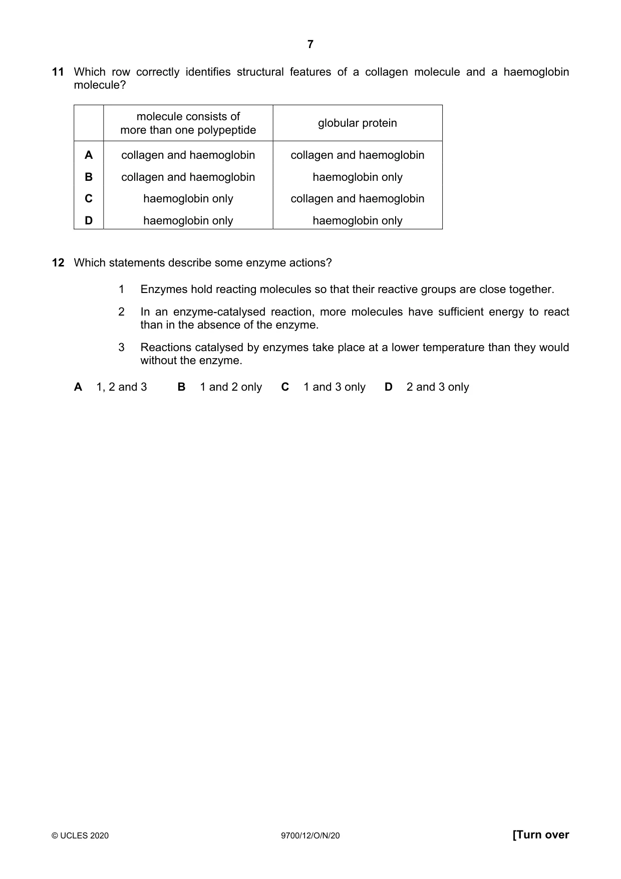 Cambridge A Level Biology 9700 2020 Oct/Nov Paper 1 · Variant 2 question paper, page 7 of 16