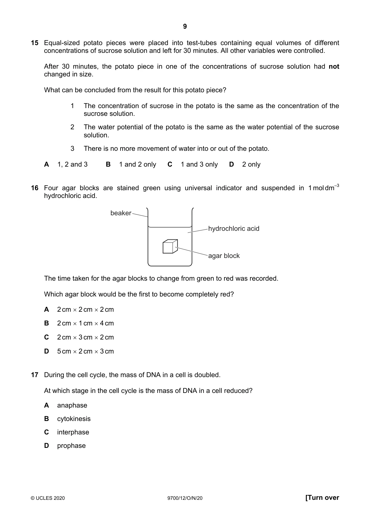 Cambridge A Level Biology 9700 2020 Oct/Nov Paper 1 · Variant 2 question paper, page 9 of 16