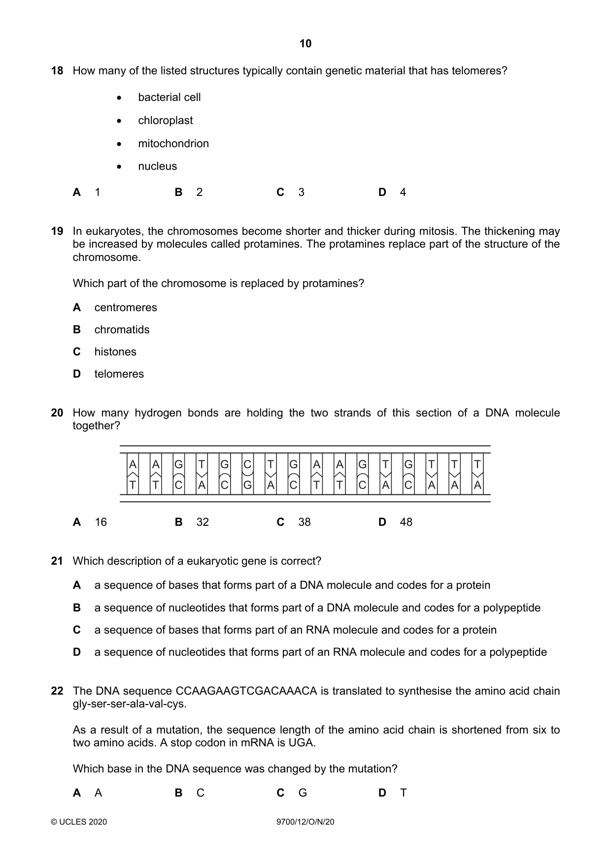 Cambridge A Level Biology 9700 2020 Oct/Nov Paper 1 · Variant 2 question paper, page 10 of 16