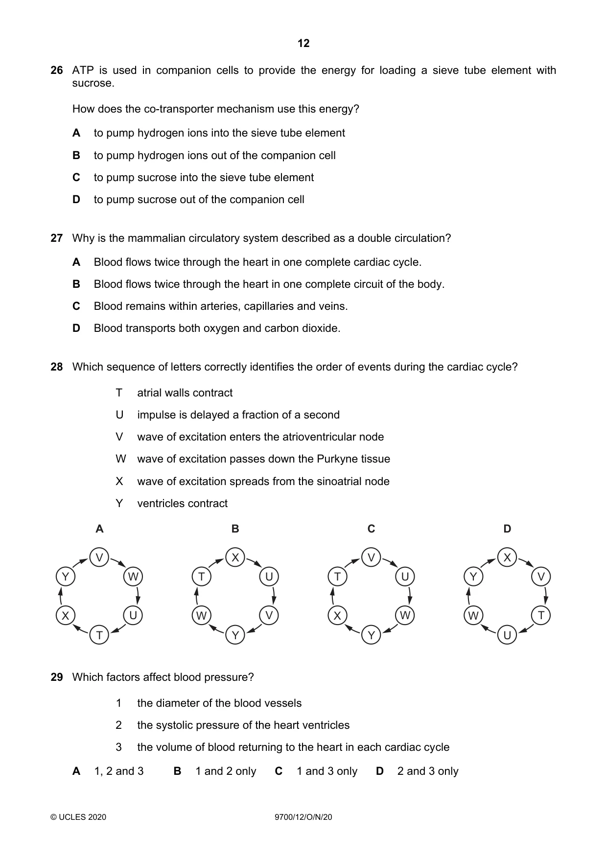 Cambridge A Level Biology 9700 2020 Oct/Nov Paper 1 · Variant 2 question paper, page 12 of 16