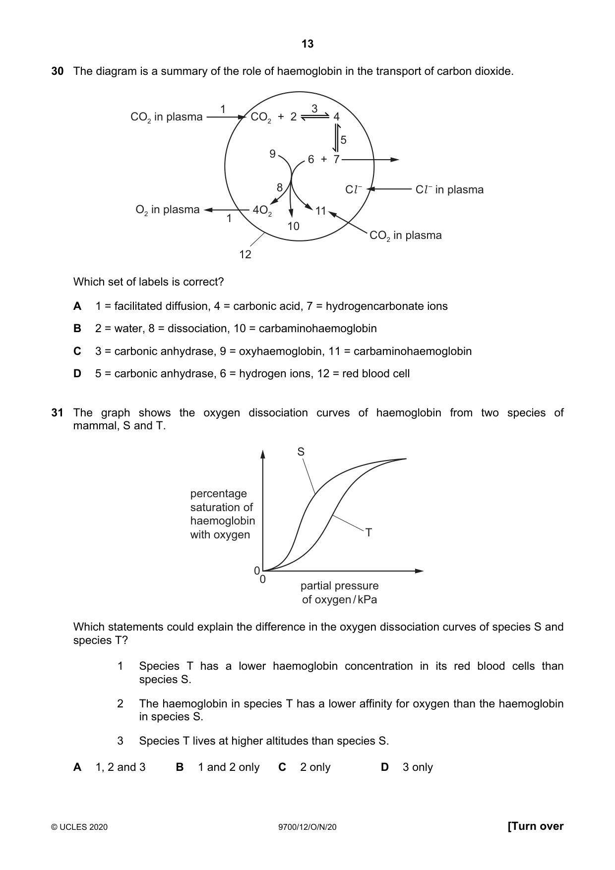 Cambridge A Level Biology 9700 2020 Oct/Nov Paper 1 · Variant 2 question paper, page 13 of 16