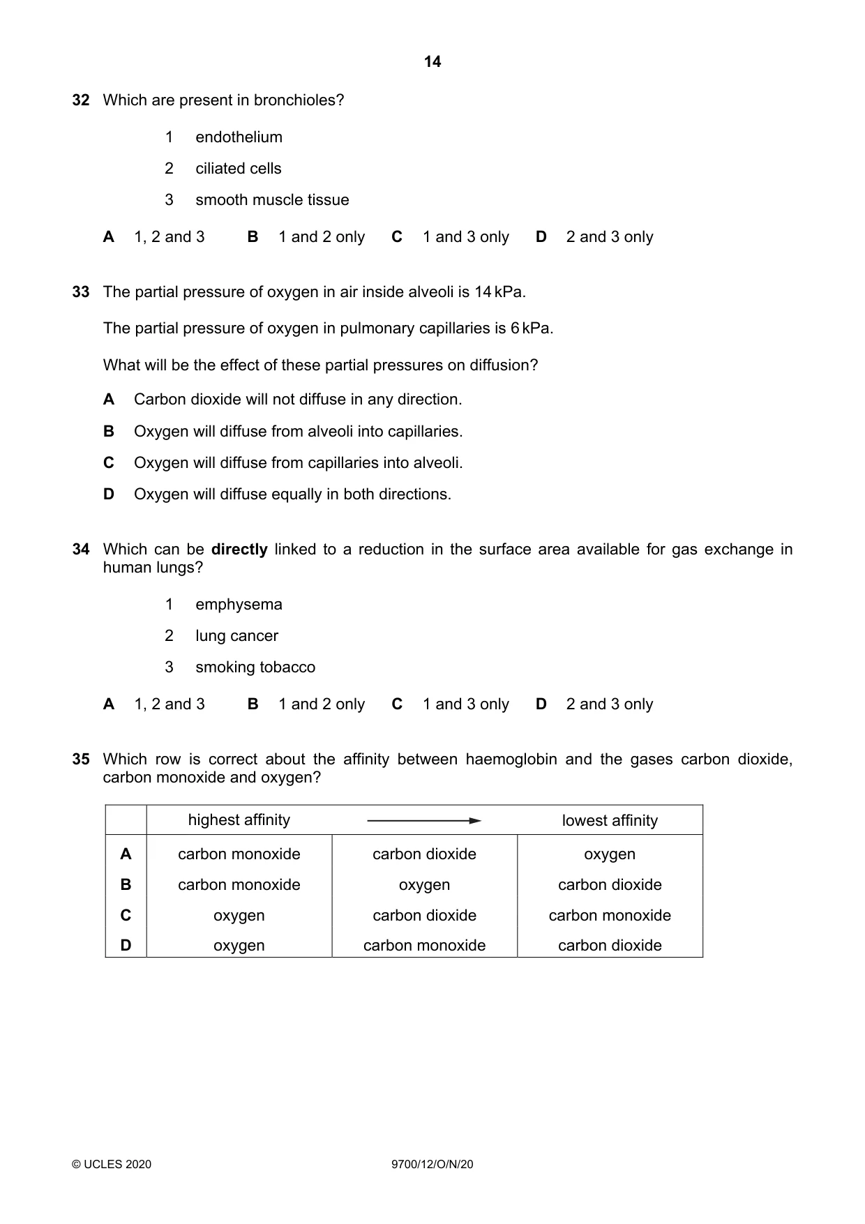 Cambridge A Level Biology 9700 2020 Oct/Nov Paper 1 · Variant 2 question paper, page 14 of 16