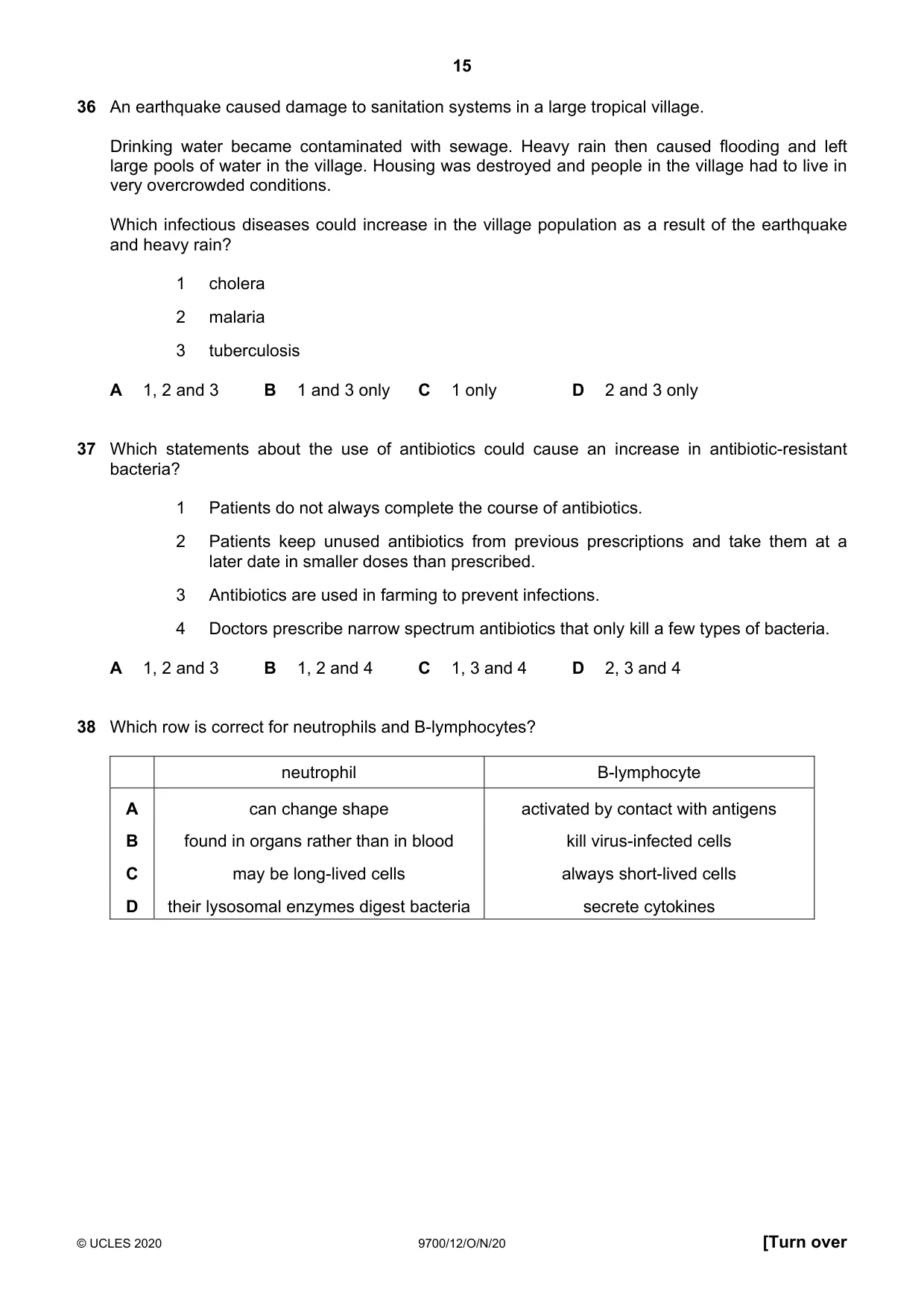 Cambridge A Level Biology 9700 2020 Oct/Nov Paper 1 · Variant 2 question paper, page 15 of 16