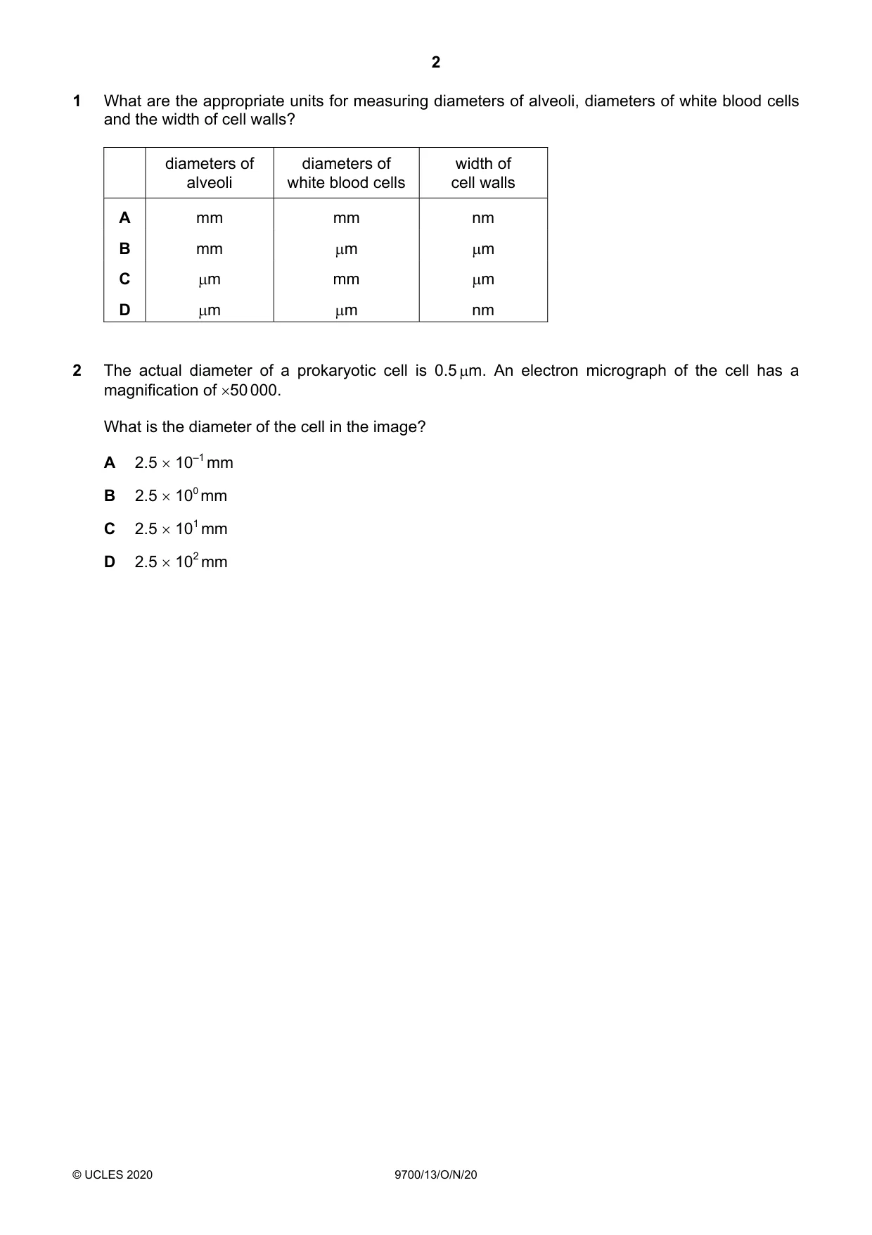 Cambridge A Level Biology 9700 2020 Oct/Nov Paper 1 · Variant 3 question paper, page 2 of 16