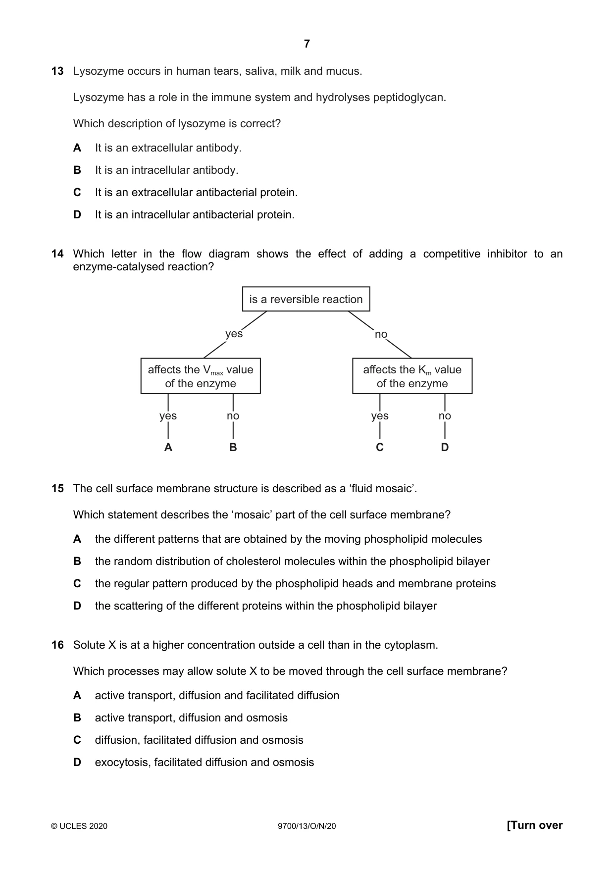 Cambridge A Level Biology 9700 2020 Oct/Nov Paper 1 · Variant 3 question paper, page 7 of 16