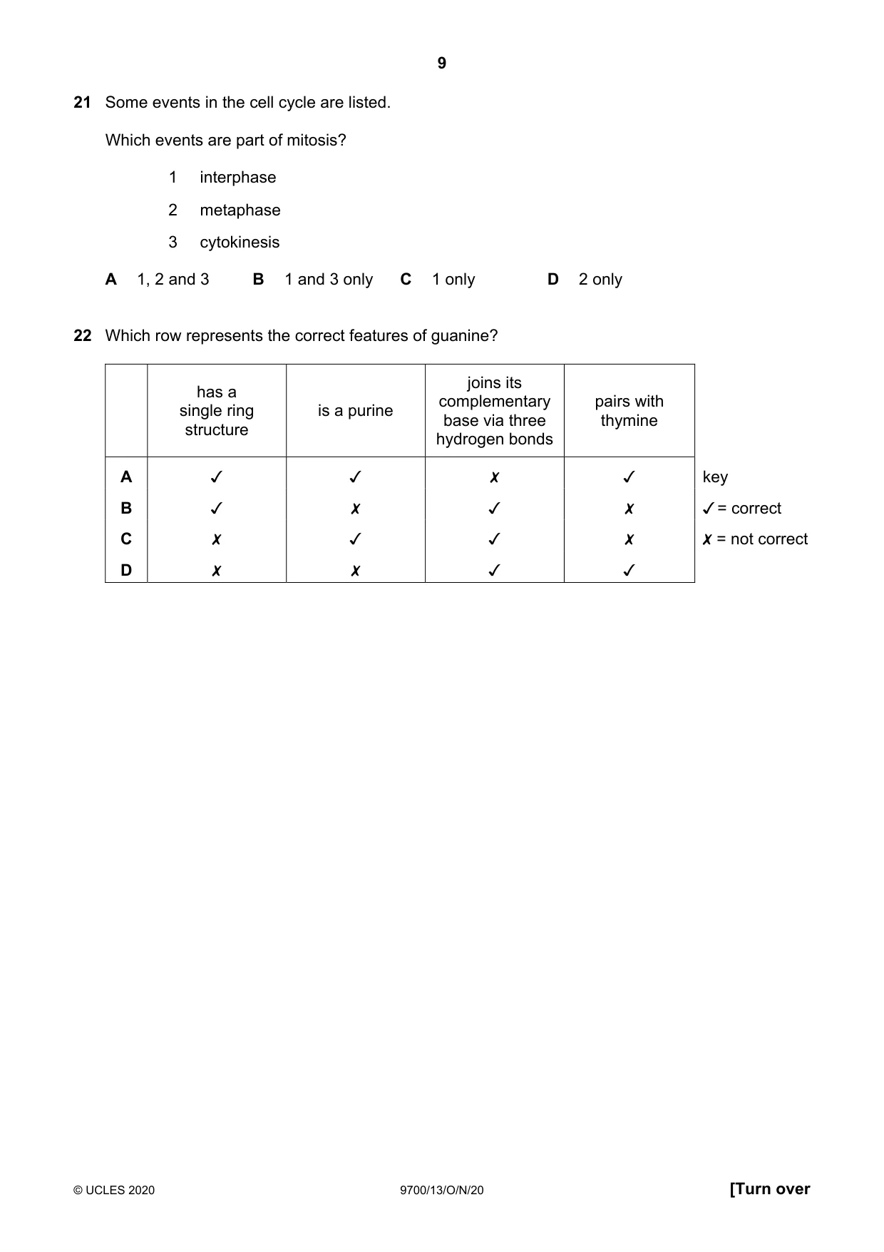Cambridge A Level Biology 9700 2020 Oct/Nov Paper 1 · Variant 3 question paper, page 9 of 16
