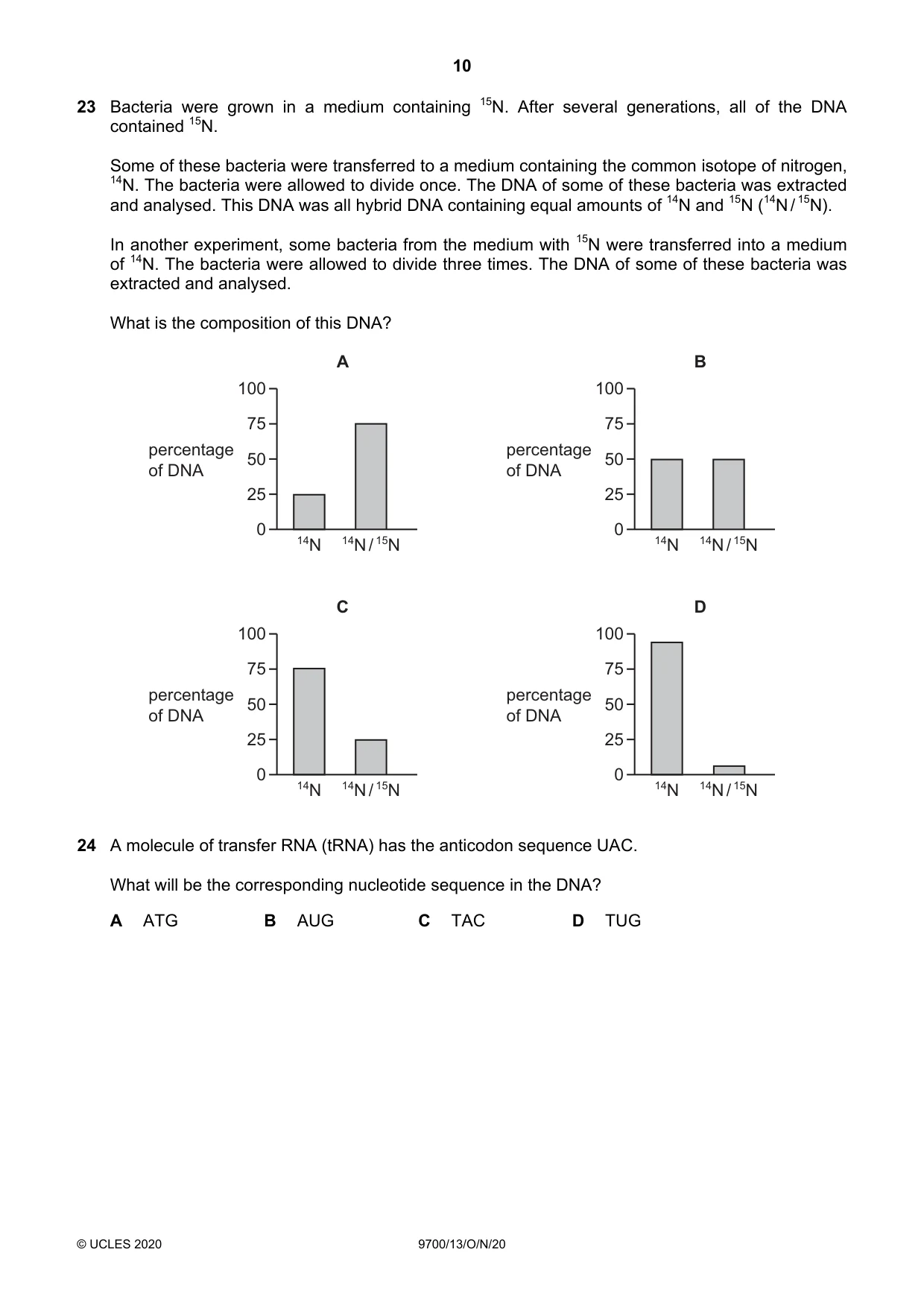 Cambridge A Level Biology 9700 2020 Oct/Nov Paper 1 · Variant 3 question paper, page 10 of 16
