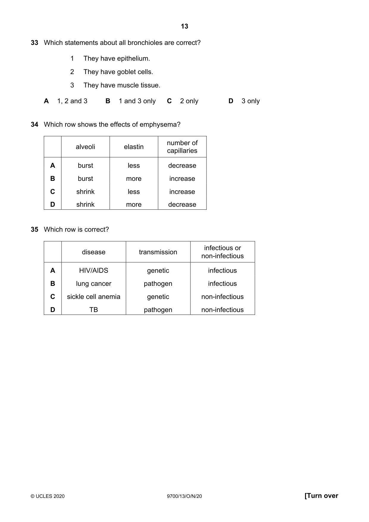 Cambridge A Level Biology 9700 2020 Oct/Nov Paper 1 · Variant 3 question paper, page 13 of 16
