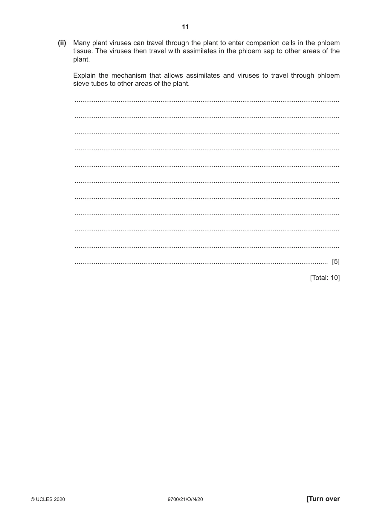 Cambridge A Level Biology 9700 2020 Oct/Nov Paper 2 · Variant 1 question paper, page 11 of 16