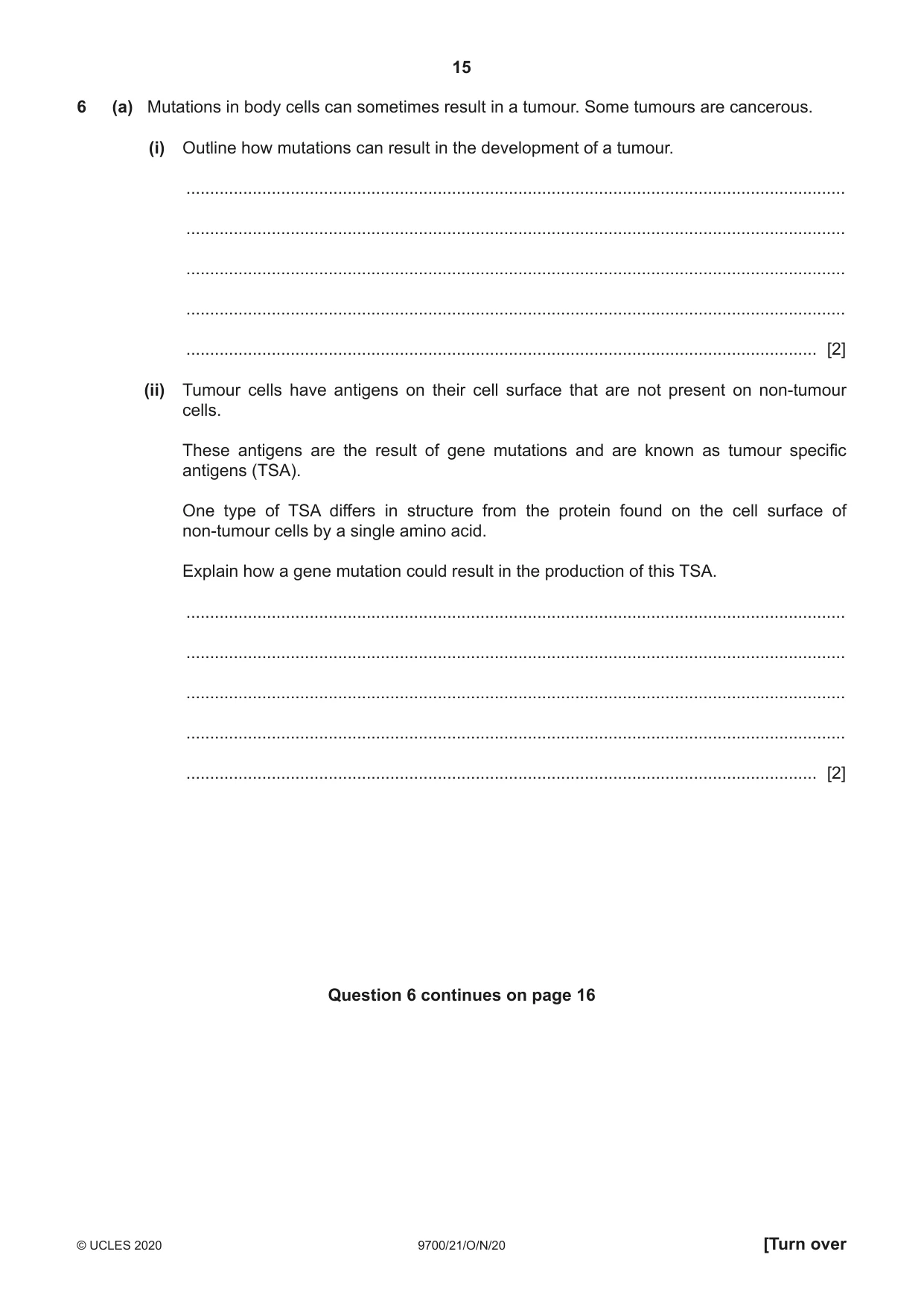Cambridge A Level Biology 9700 2020 Oct/Nov Paper 2 · Variant 1 question paper, page 15 of 16
