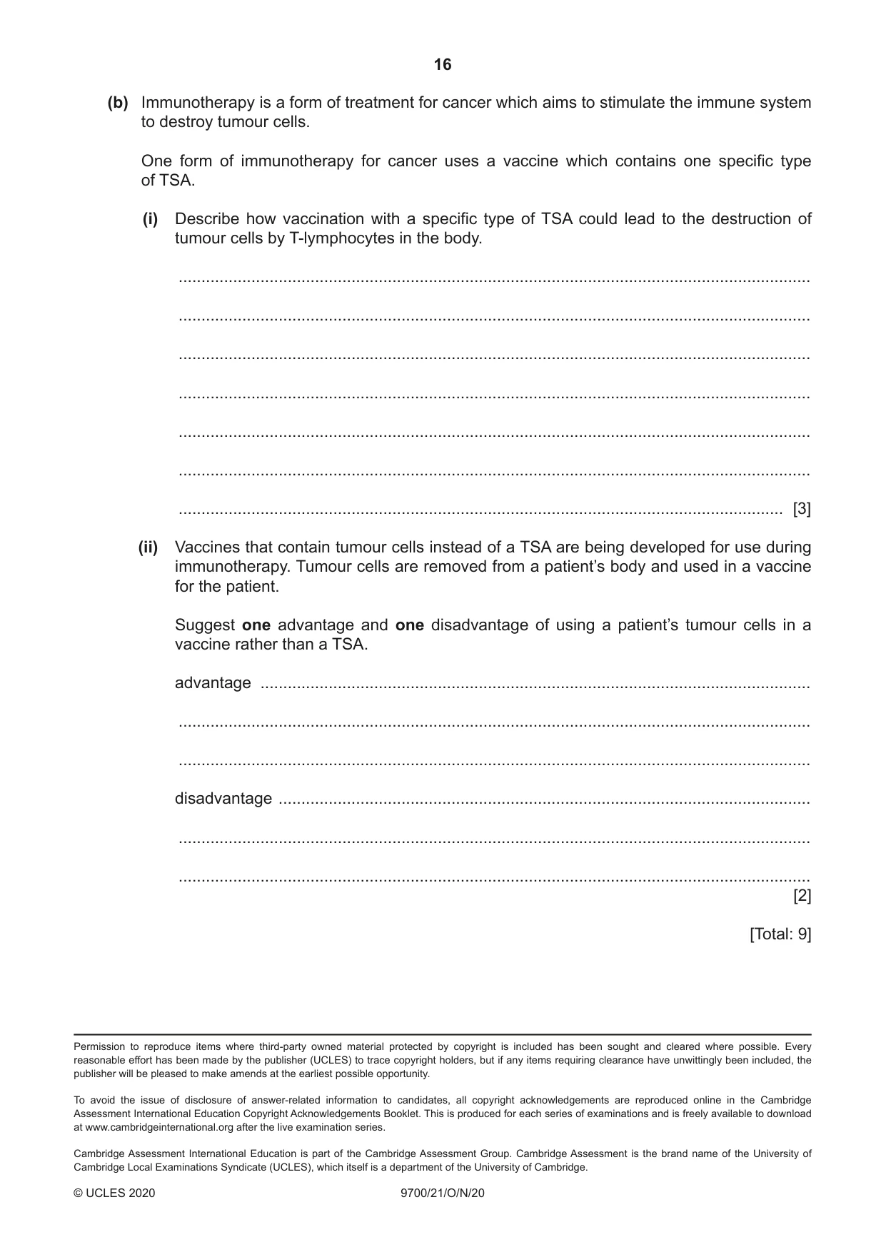 Cambridge A Level Biology 9700 2020 Oct/Nov Paper 2 · Variant 1 question paper, page 16 of 16