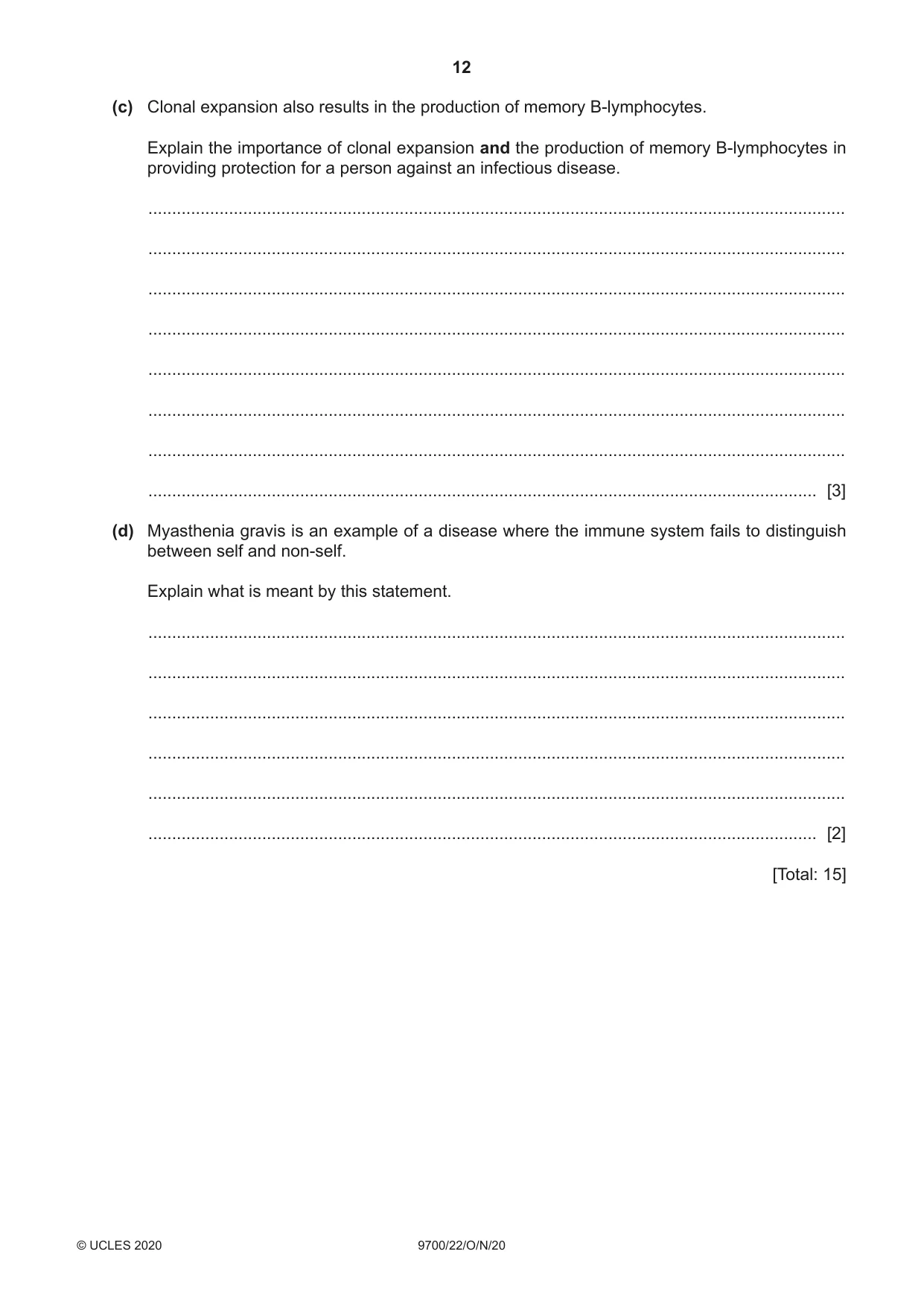 Cambridge A Level Biology 9700 2020 Oct/Nov Paper 2 · Variant 2 question paper, page 12 of 20