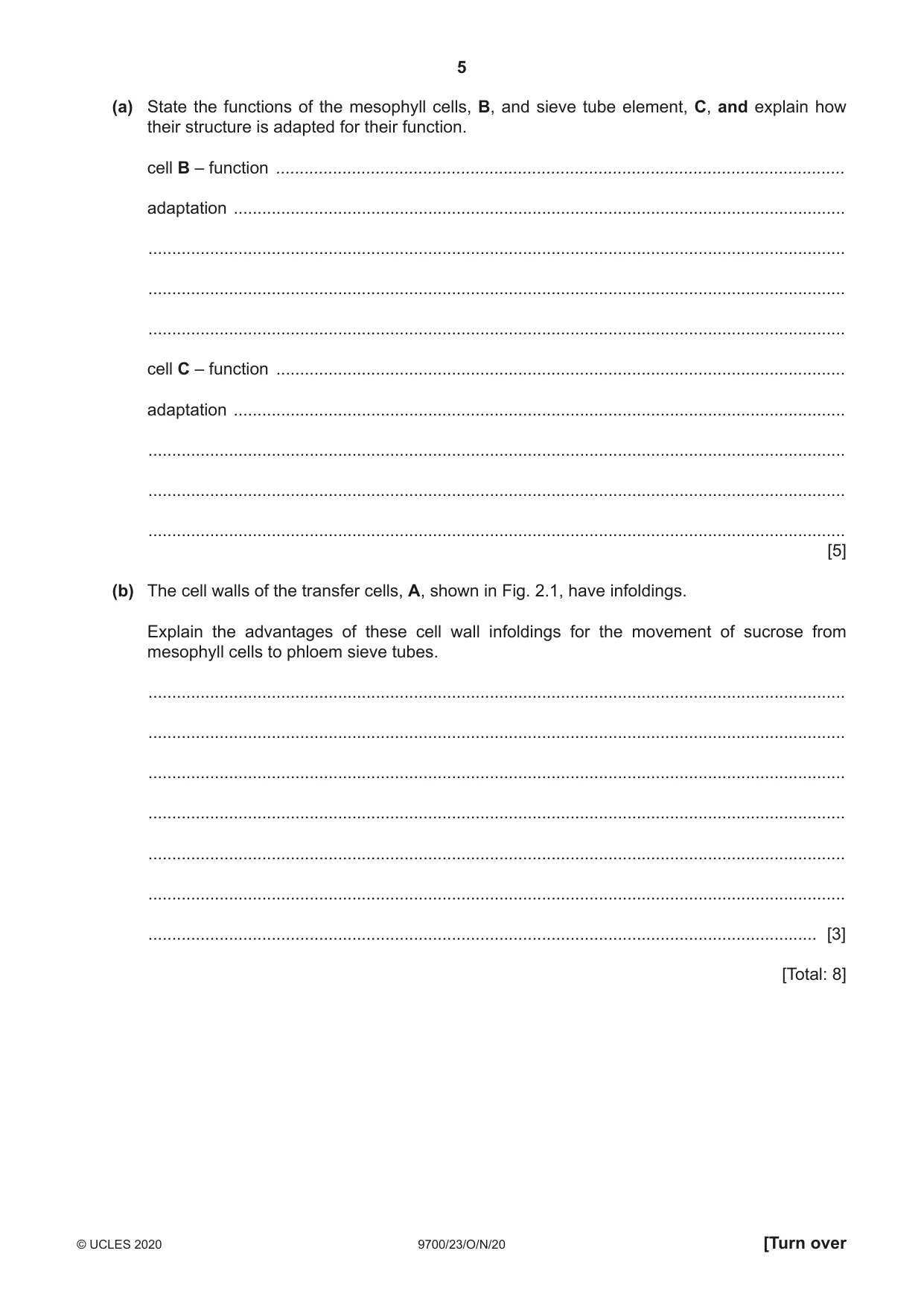 Cambridge A Level Biology 9700 2020 Oct/Nov Paper 2 · Variant 3 question paper, page 5 of 16