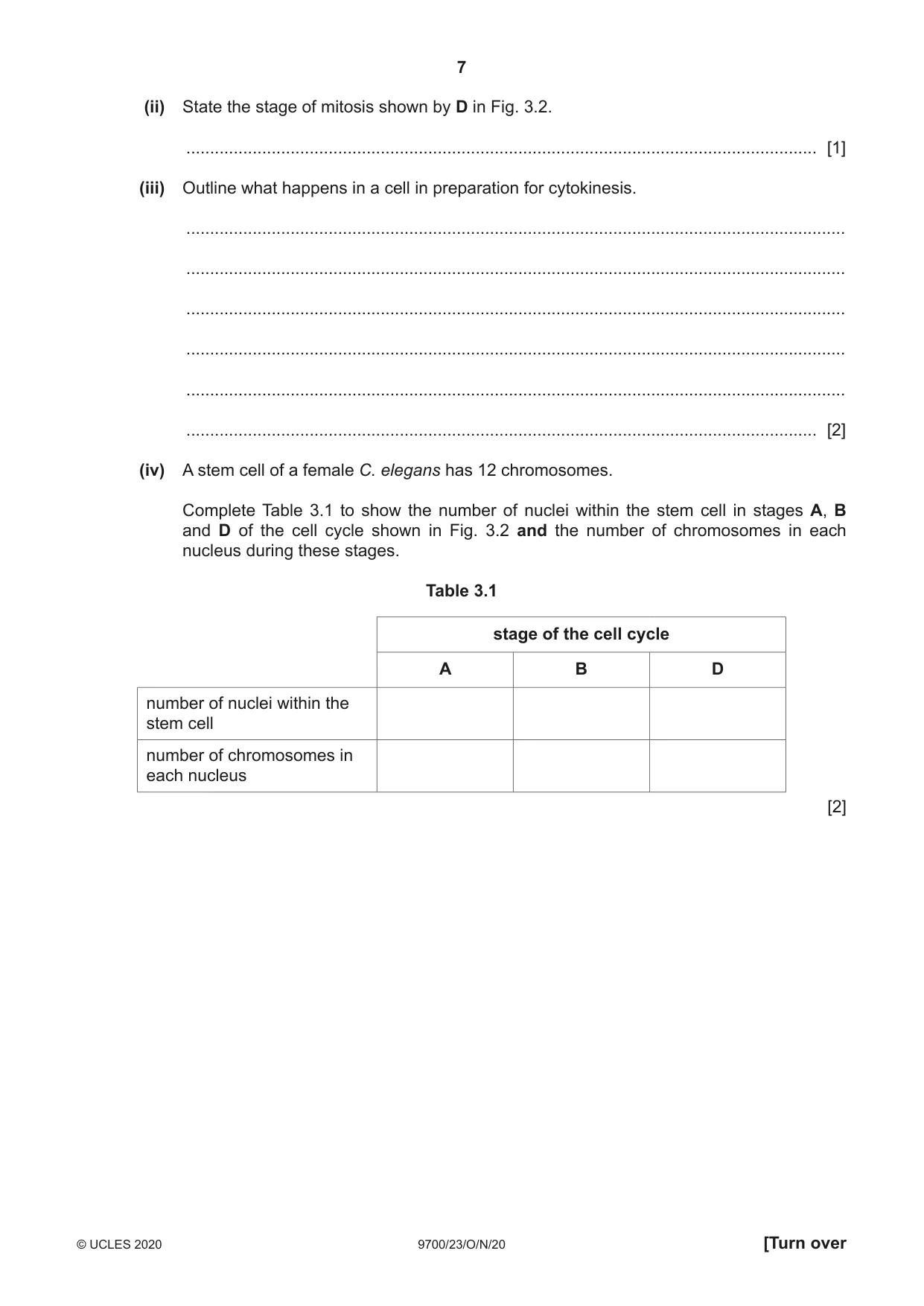 Cambridge A Level Biology 9700 2020 Oct/Nov Paper 2 · Variant 3 question paper, page 7 of 16