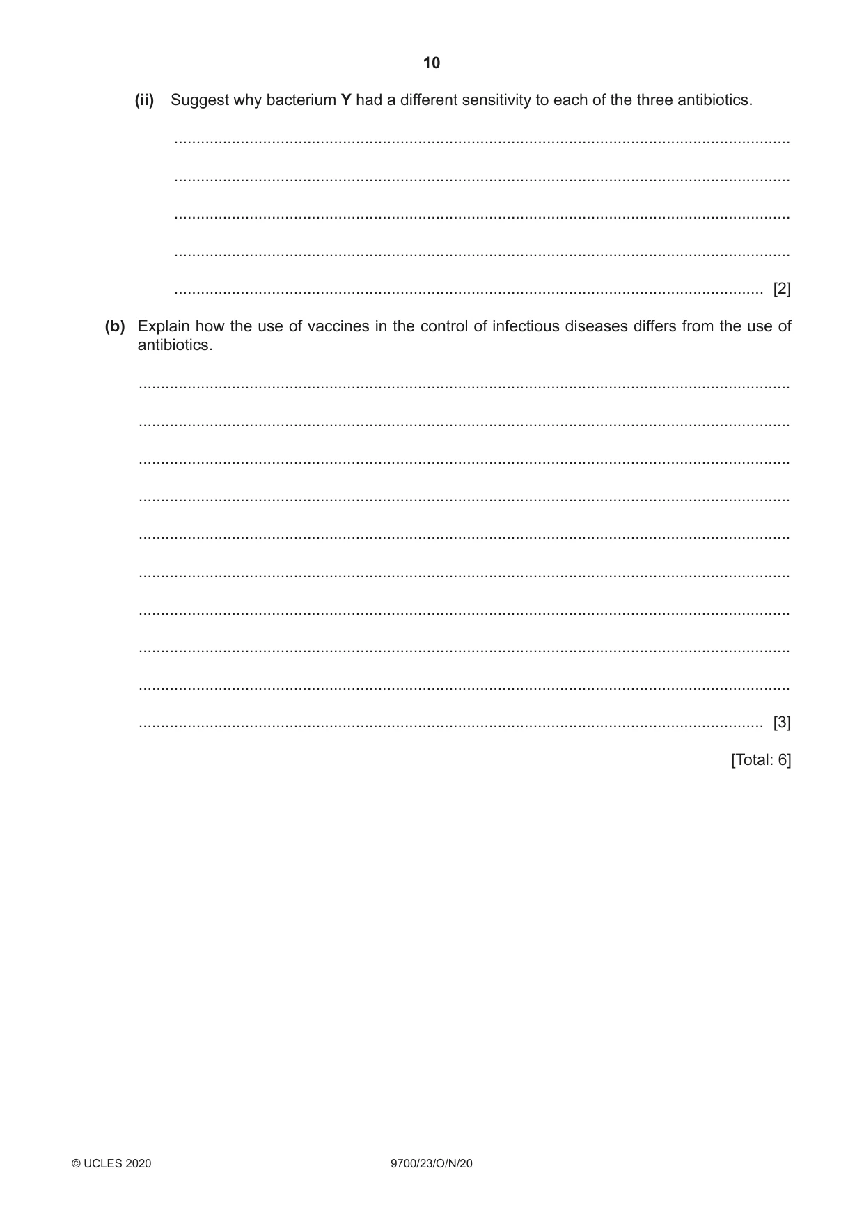 Cambridge A Level Biology 9700 2020 Oct/Nov Paper 2 · Variant 3 question paper, page 10 of 16