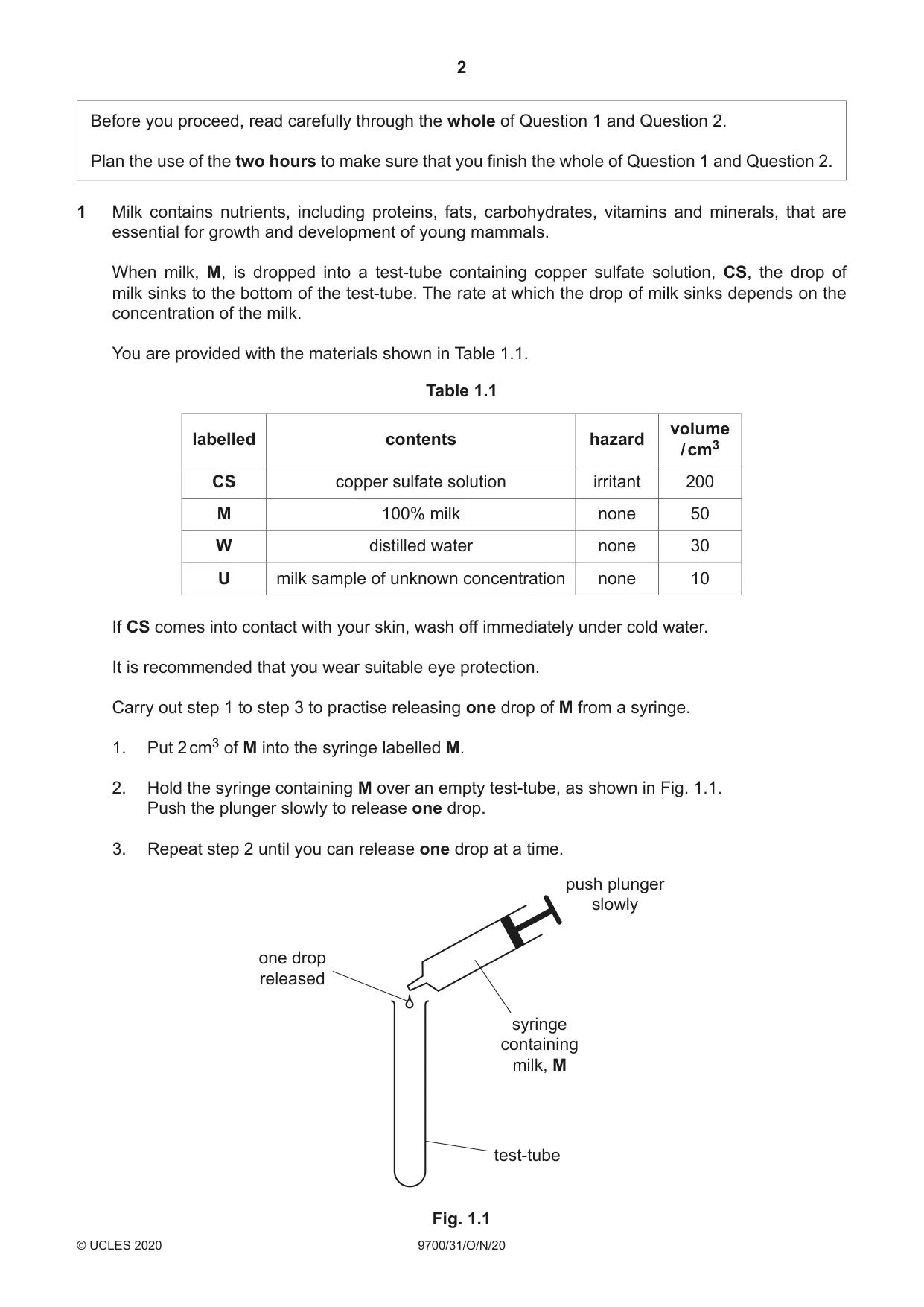Cambridge A Level Biology 9700 2020 Oct/Nov Paper 3 · Variant 1 question paper, page 2 of 16