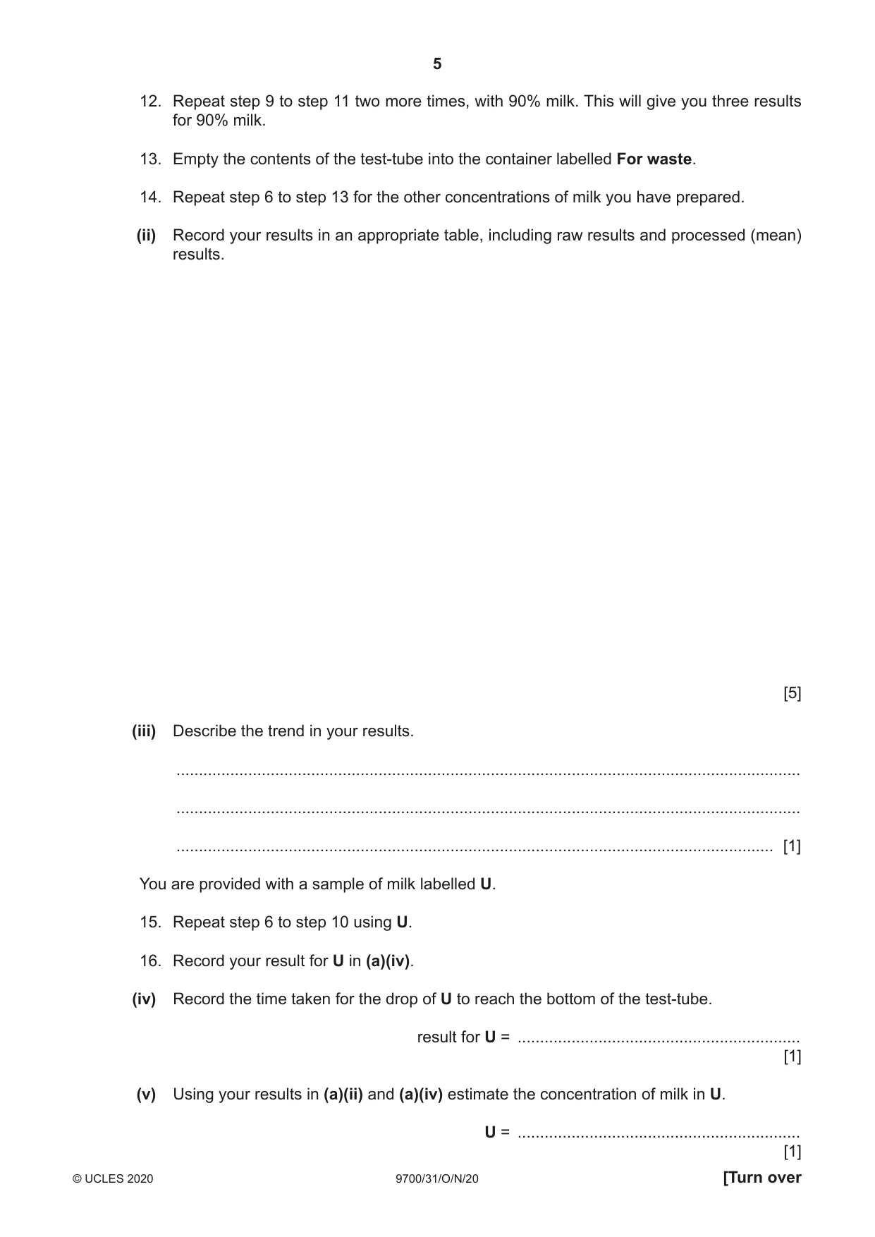 Cambridge A Level Biology 9700 2020 Oct/Nov Paper 3 · Variant 1 question paper, page 5 of 16