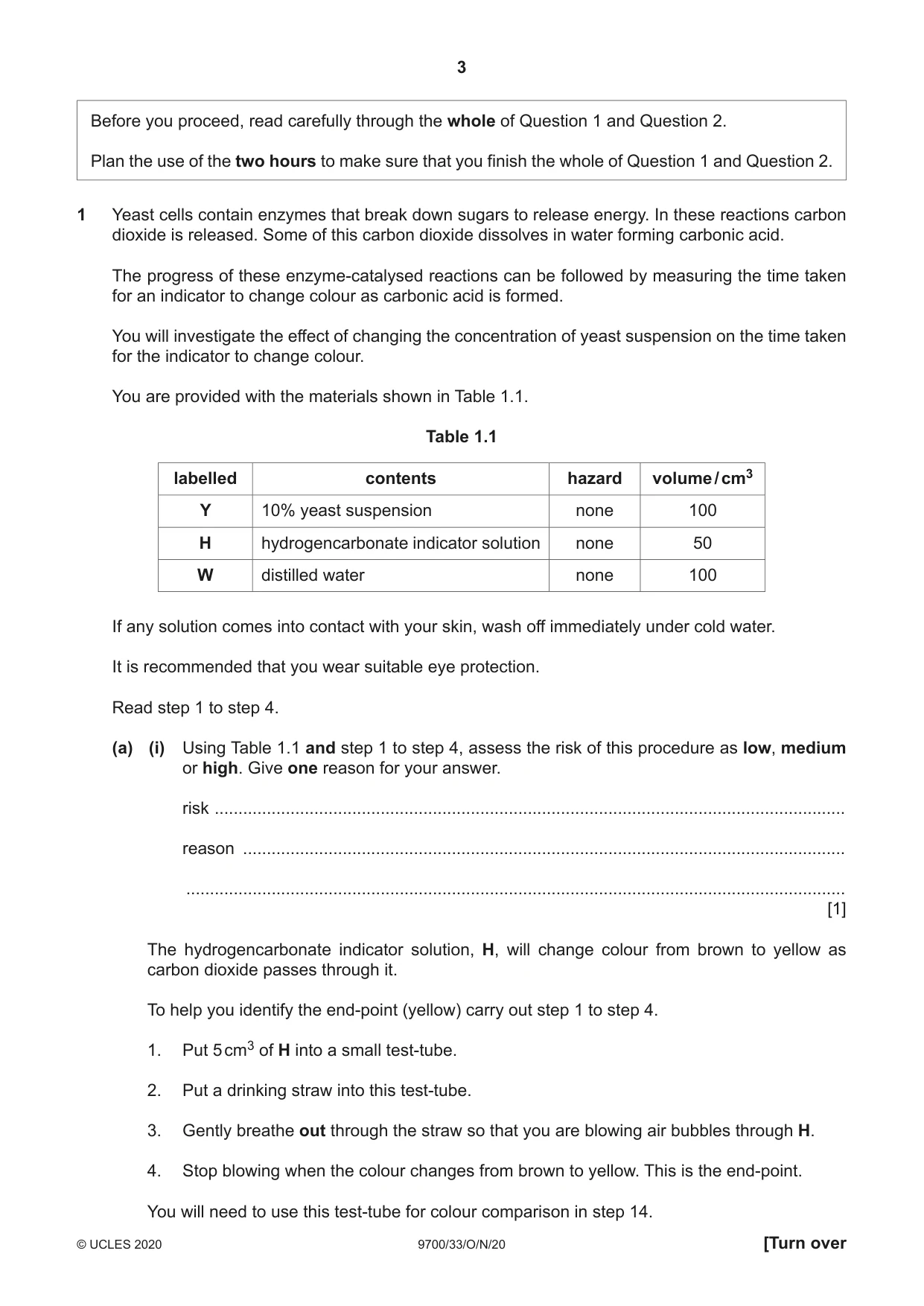 Cambridge A Level Biology 9700 2020 Oct/Nov Paper 3 · Variant 3 question paper, page 3 of 16