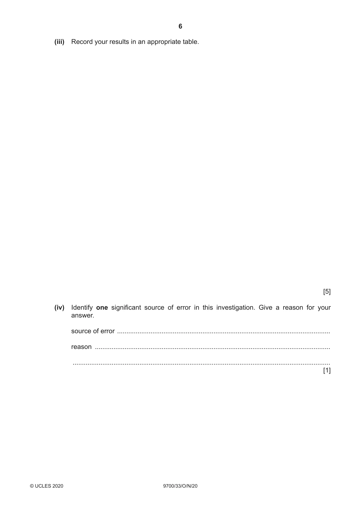 Cambridge A Level Biology 9700 2020 Oct/Nov Paper 3 · Variant 3 question paper, page 6 of 16