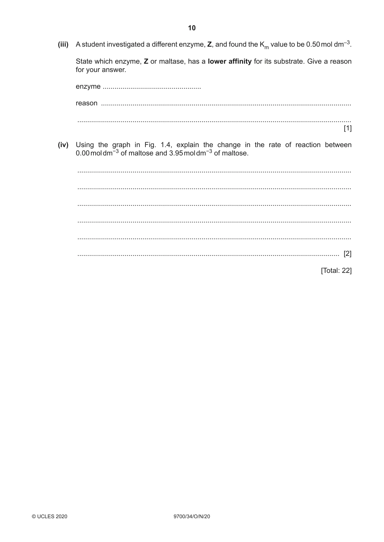 Cambridge A Level Biology 9700 2020 Oct/Nov Paper 3 · Variant 4 question paper, page 10 of 16