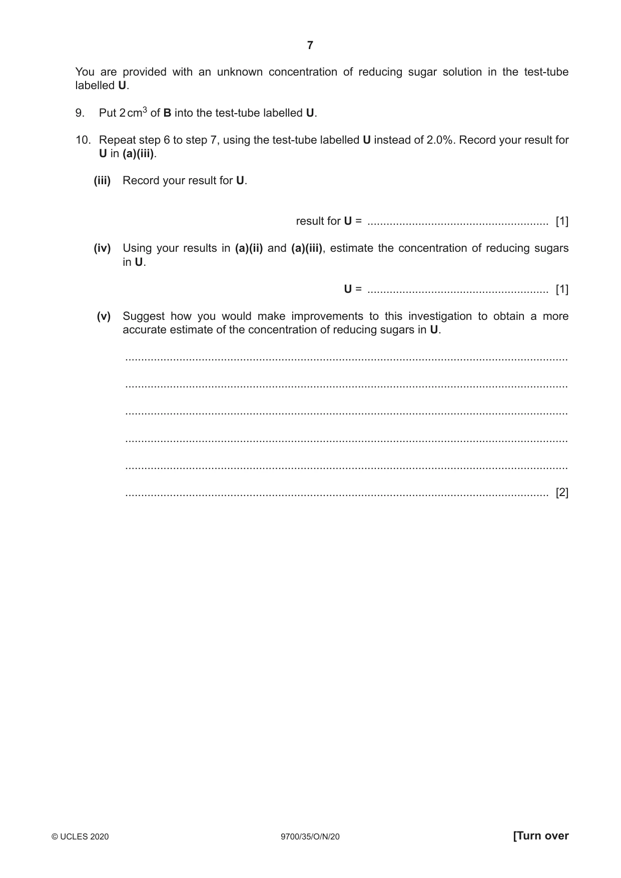 Cambridge A Level Biology 9700 2020 Oct/Nov Paper 3 · Variant 5 question paper, page 7 of 16