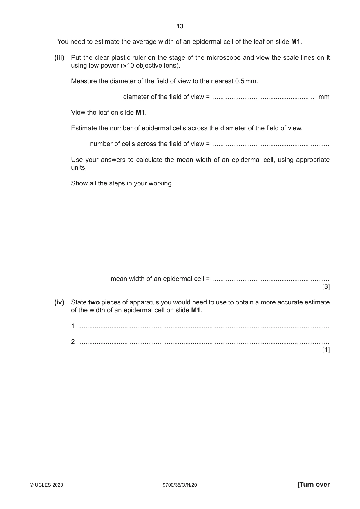 Cambridge A Level Biology 9700 2020 Oct/Nov Paper 3 · Variant 5 question paper, page 13 of 16