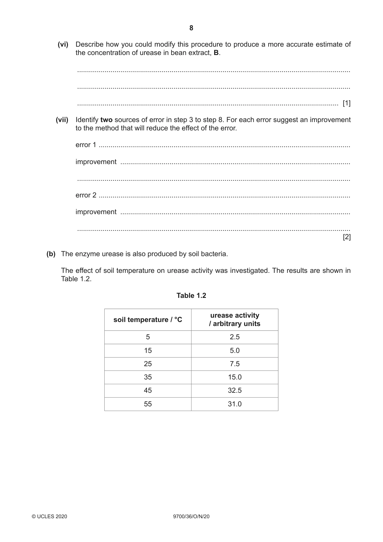 Cambridge A Level Biology 9700 2020 Oct/Nov Paper 3 · Variant 6 question paper, page 8 of 12