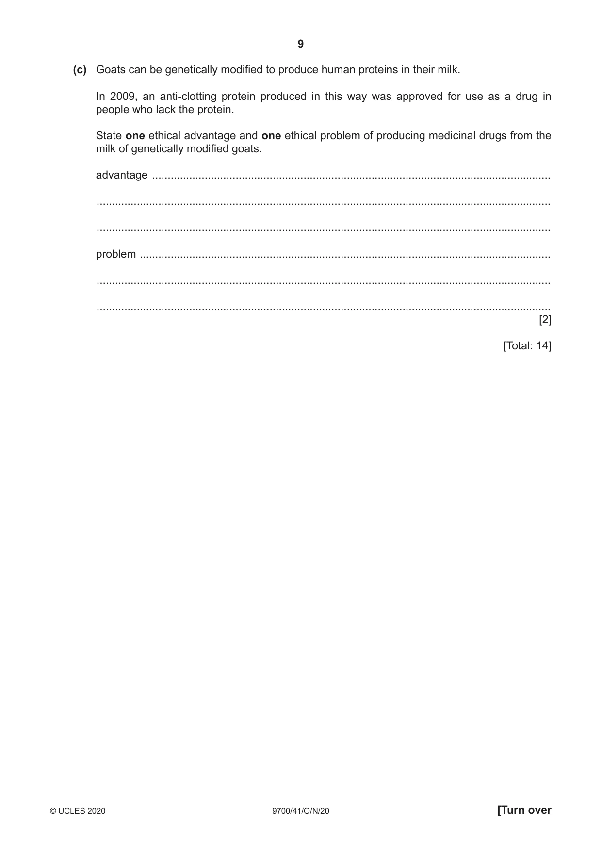 Cambridge A Level Biology 9700 2020 Oct/Nov Paper 4 · Variant 1 question paper, page 9 of 28