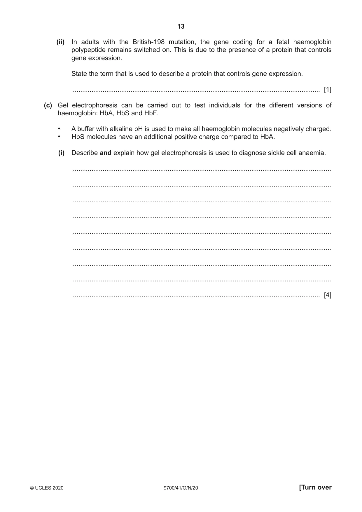 Cambridge A Level Biology 9700 2020 Oct/Nov Paper 4 · Variant 1 question paper, page 13 of 28