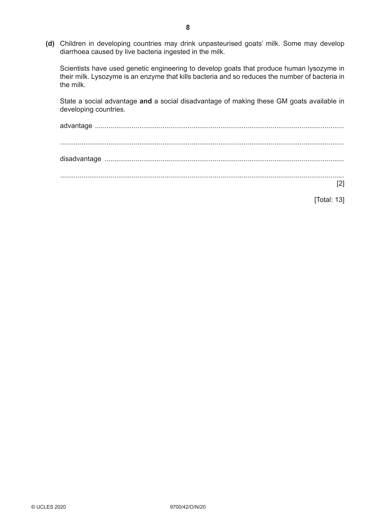 Cambridge A Level Biology 9700 2020 Oct/Nov Paper 4 · Variant 2 question paper, page 8 of 24