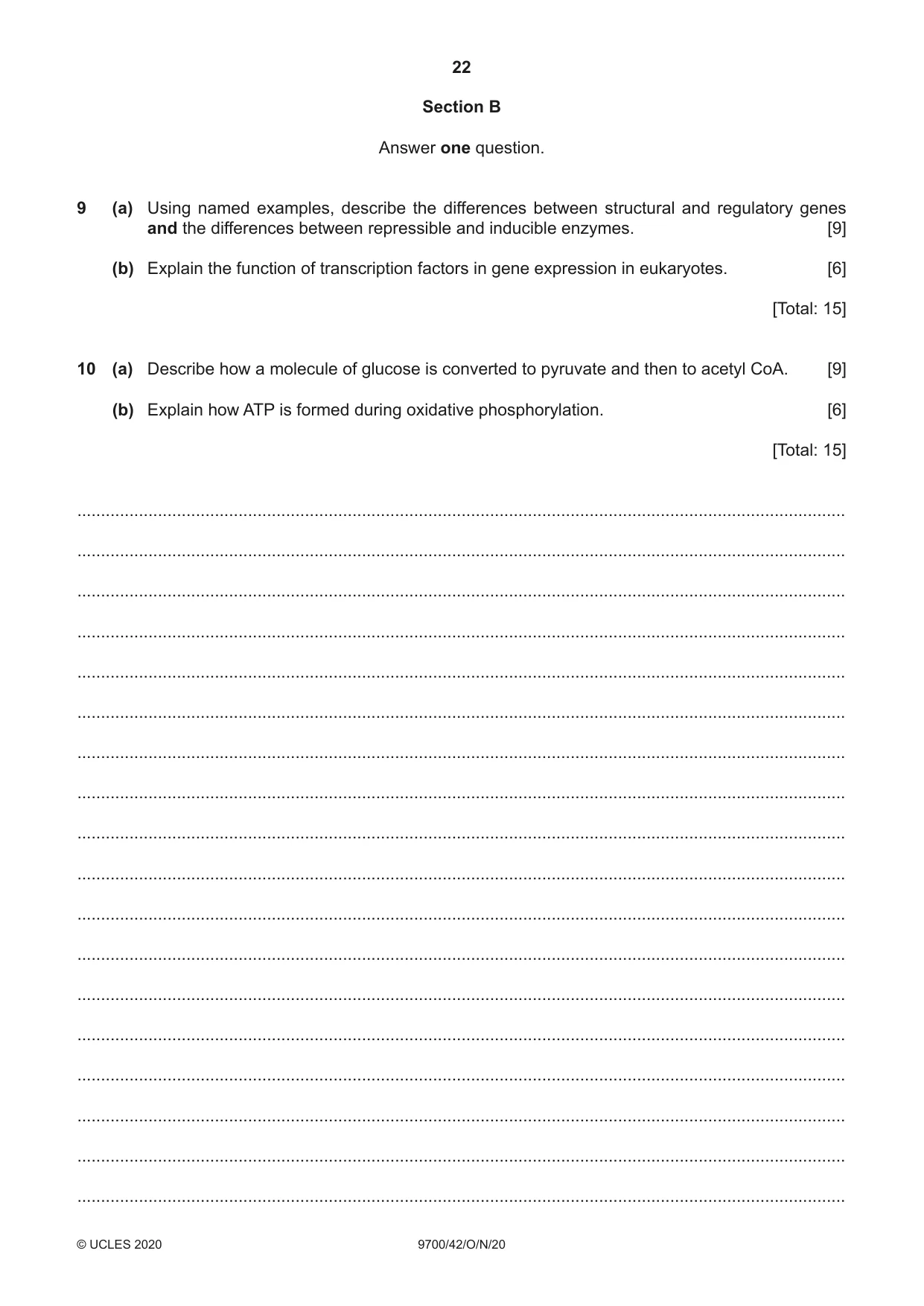 Cambridge A Level Biology 9700 2020 Oct/Nov Paper 4 · Variant 2 question paper, page 22 of 24