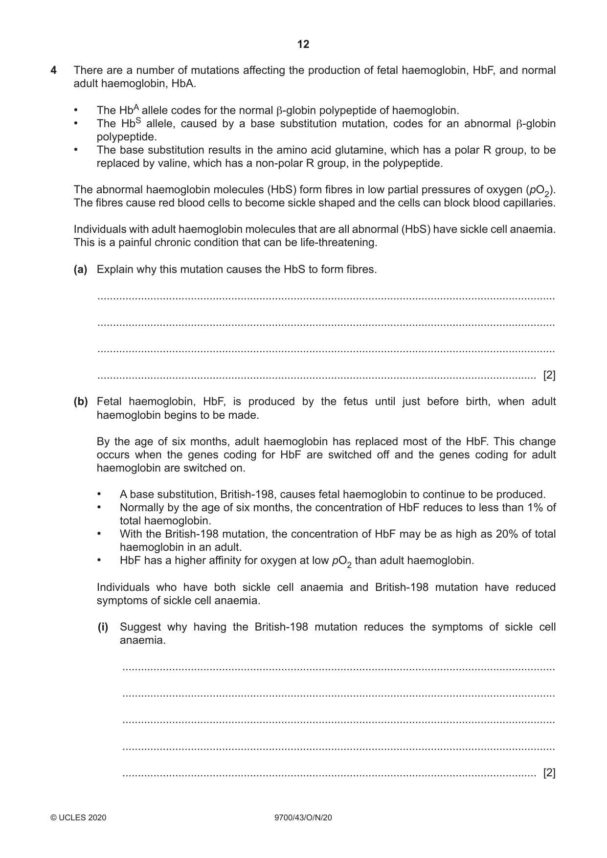 Cambridge A Level Biology 9700 2020 Oct/Nov Paper 4 · Variant 3 question paper, page 12 of 28