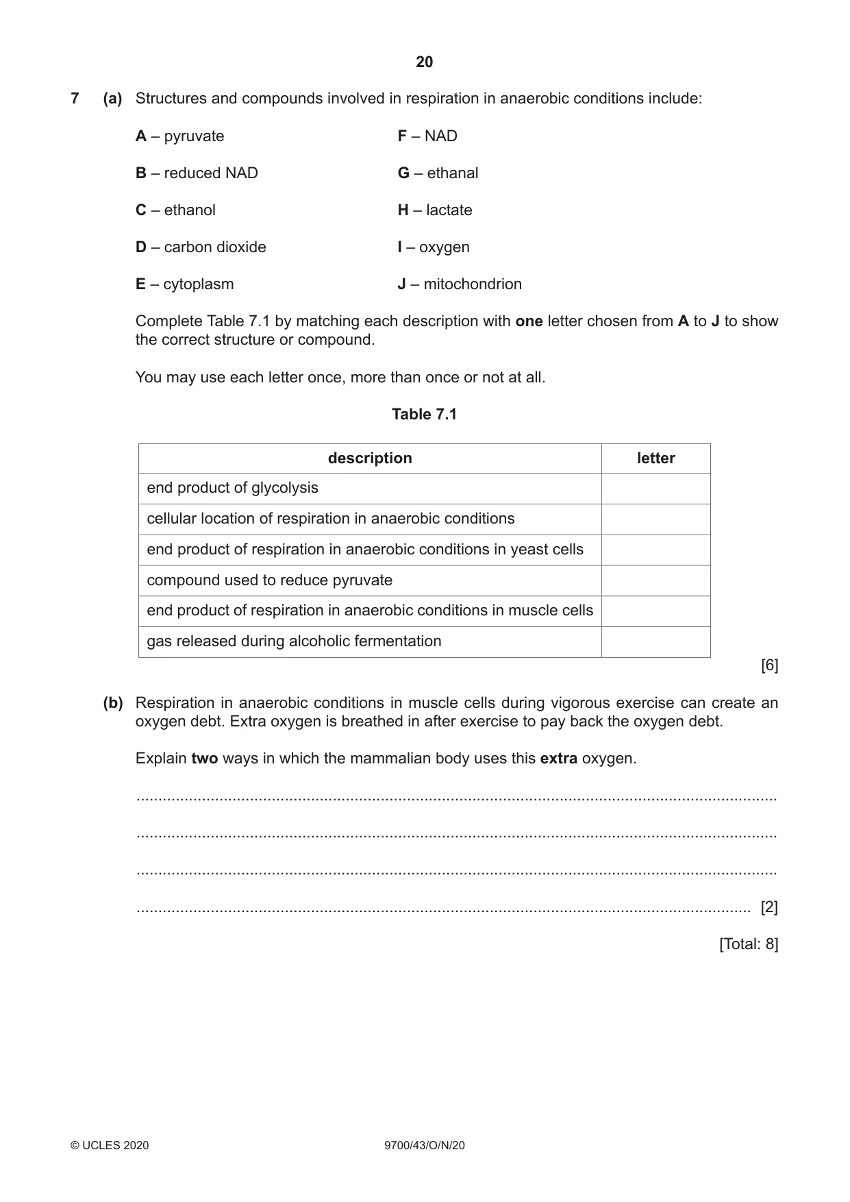 Cambridge A Level Biology 9700 2020 Oct/Nov Paper 4 · Variant 3 question paper, page 20 of 28