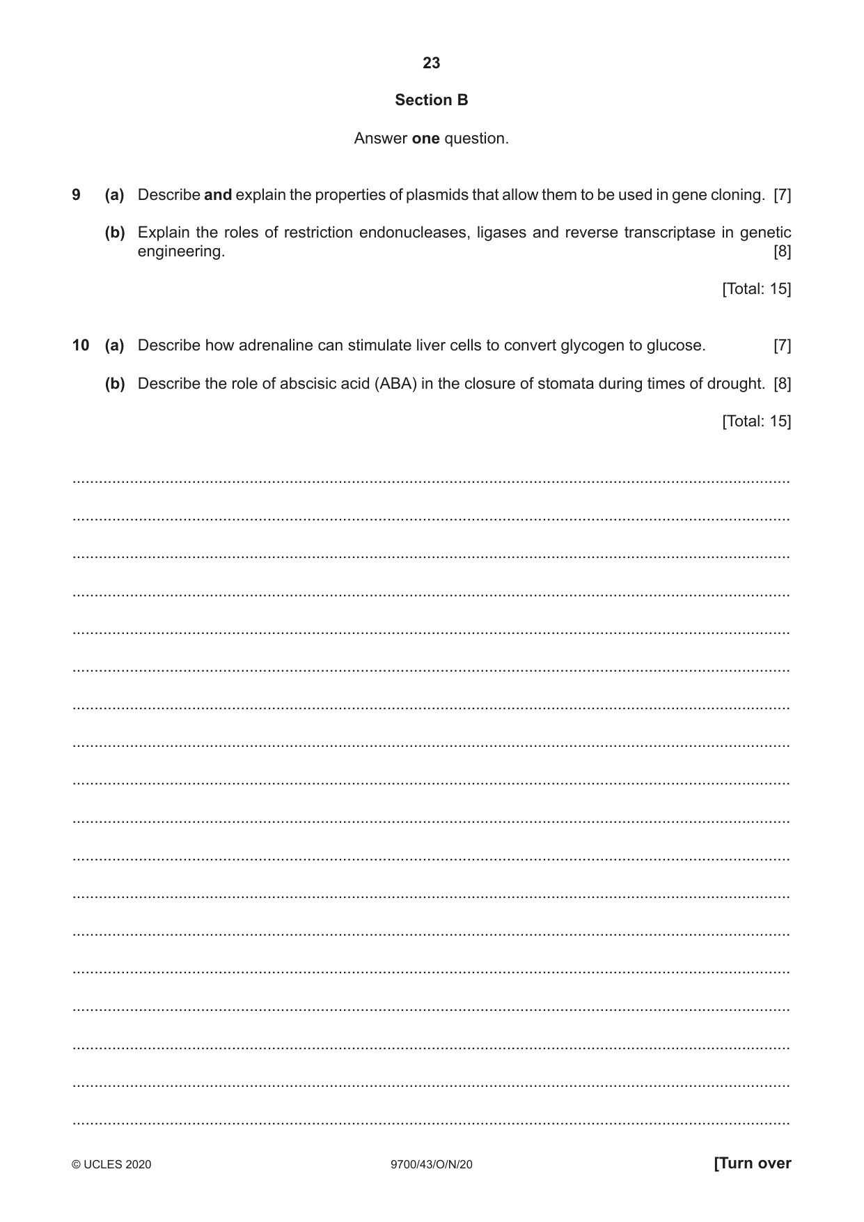 Cambridge A Level Biology 9700 2020 Oct/Nov Paper 4 · Variant 3 question paper, page 23 of 28